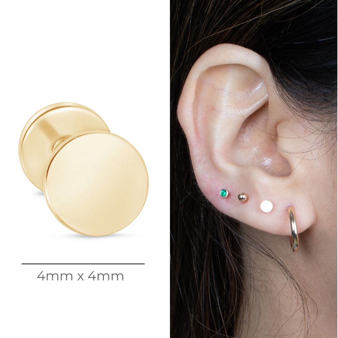 Gold Disc Flat Back Stud in Solid 14k Yellow Gold