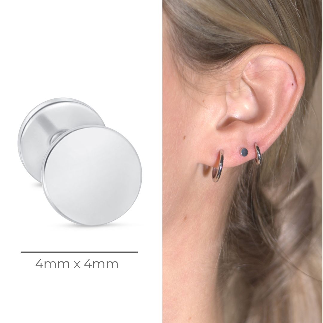 Gold Disc Flat Back Stud in Solid 14k White Gold