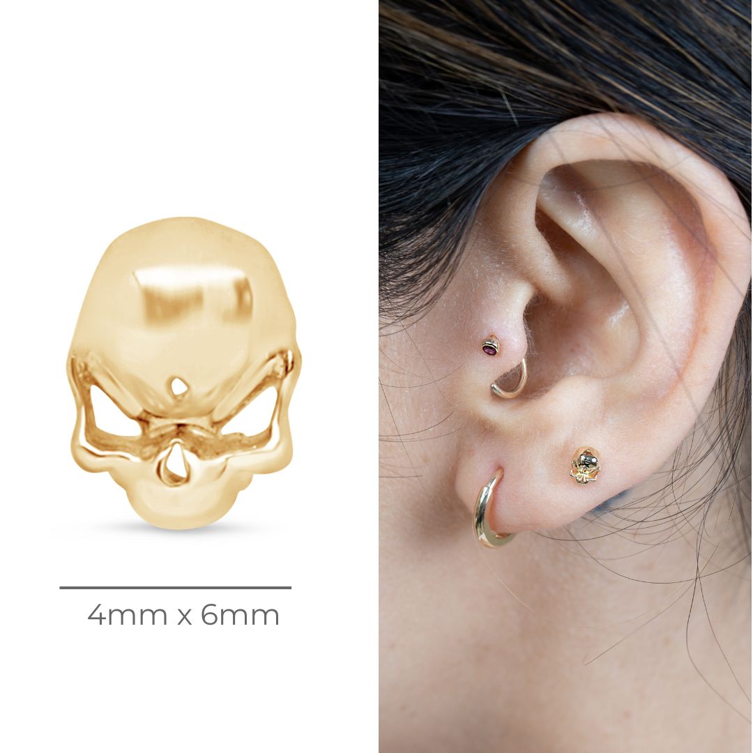 Sassy Skull Flat Back Stud in Solid 14k Yellow Gold