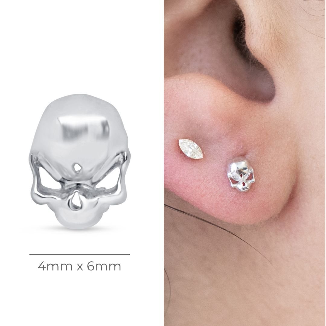 Sassy Skull Flat Back Studs in Solid 14k White Gold