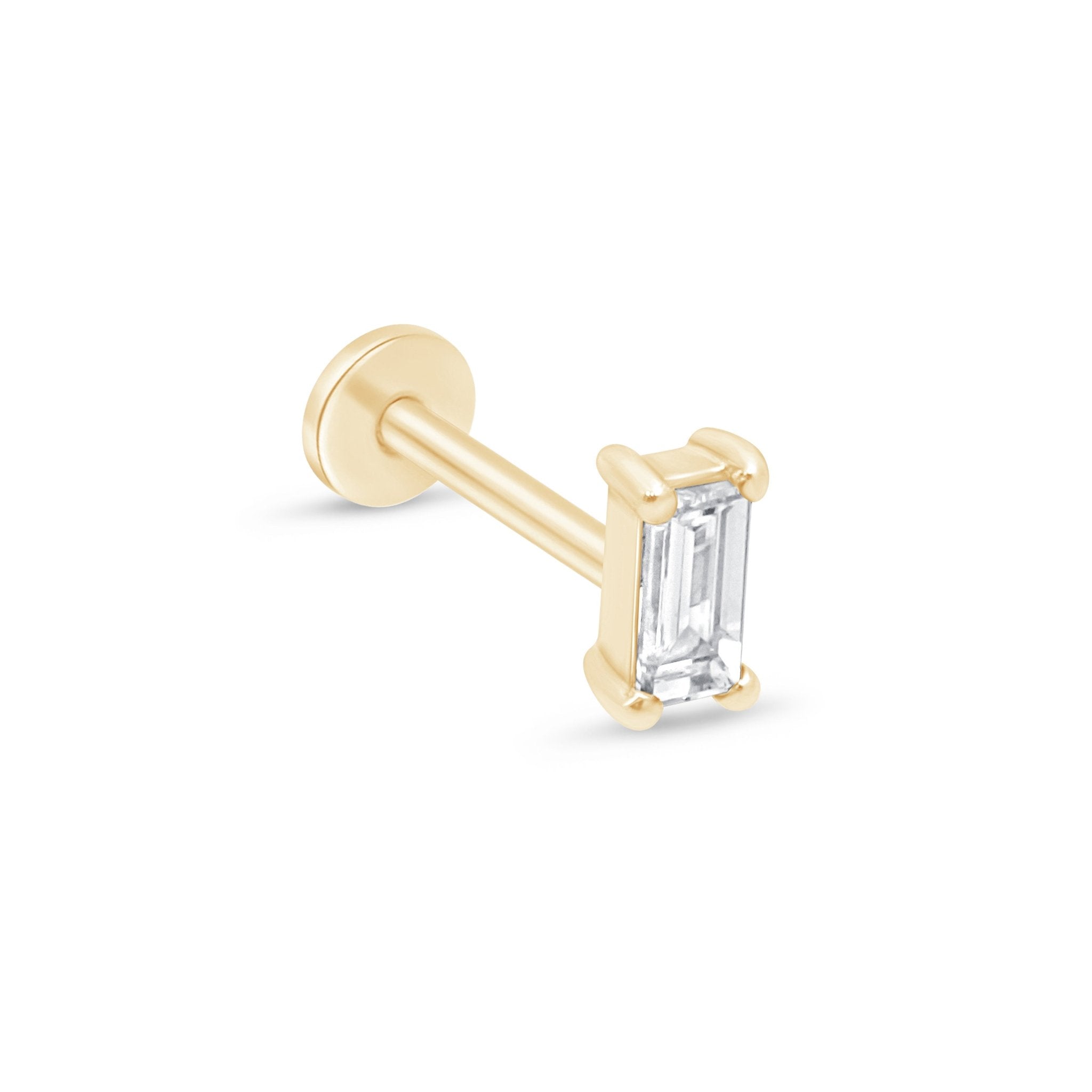 Diamond Baguette Flat Back Stud Earrings in Solid 14k Yellow Gold