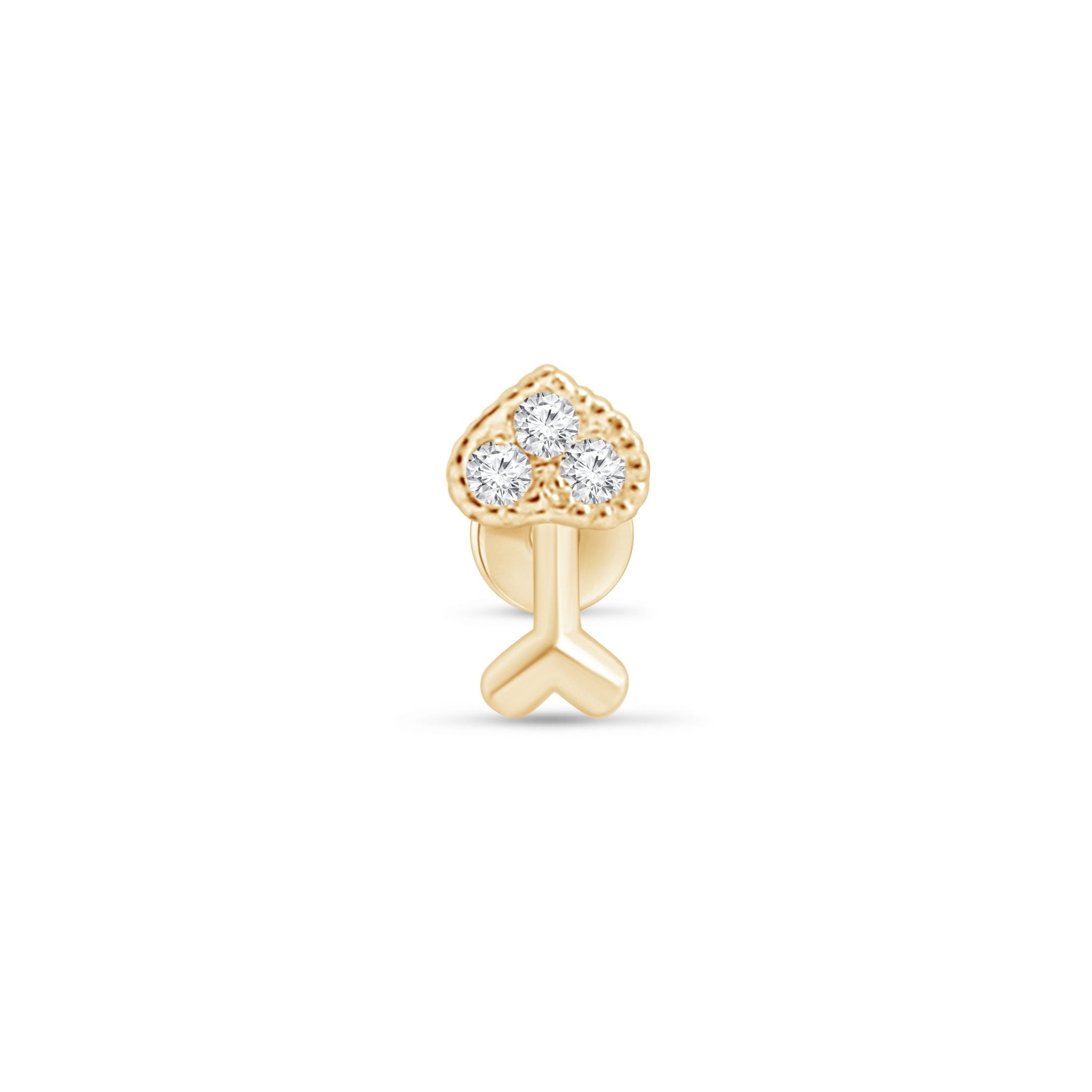 Yellow Gold Diamond Heart Arrow Flat Back Earring