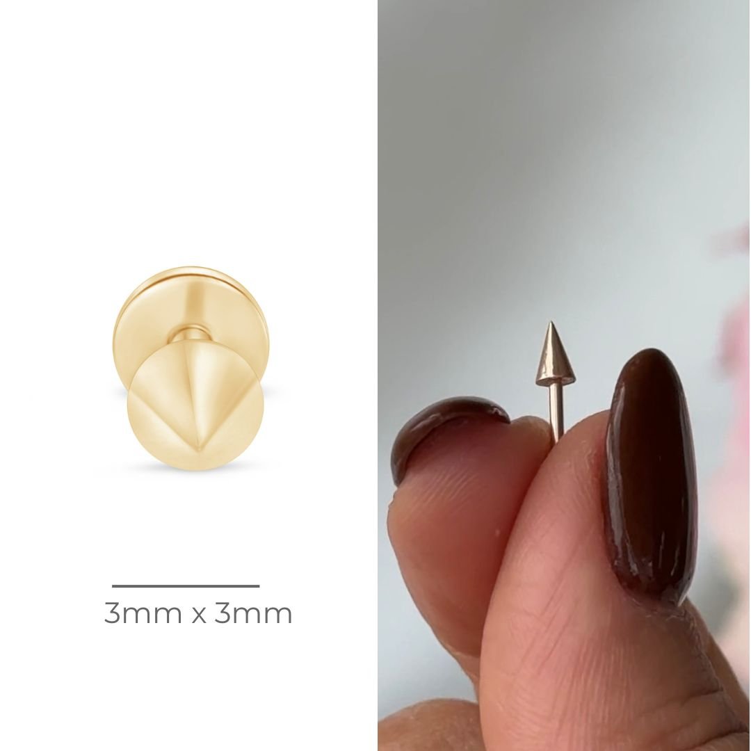 Spike Flat Back Stud in Solid 14k Yellow Gold