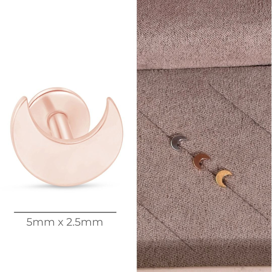 Crescent Moon Flat Back Stud in Solid 14k Rose Gold