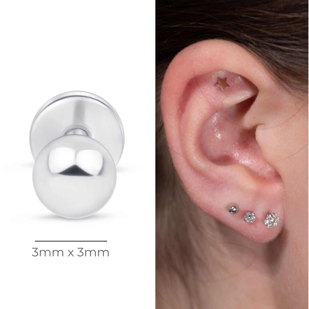 Ball Flat Back Stud in Solid 14k White Gold