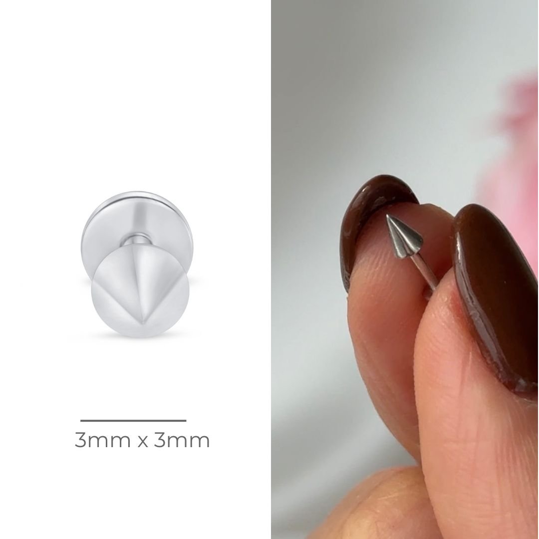 Spike Flat Back Stud in Solid 14k White Gold