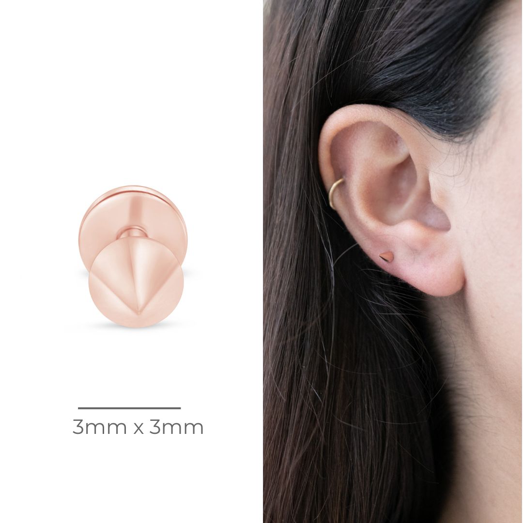 Spike Flat Back Stud in Solid 14k Rose Gold