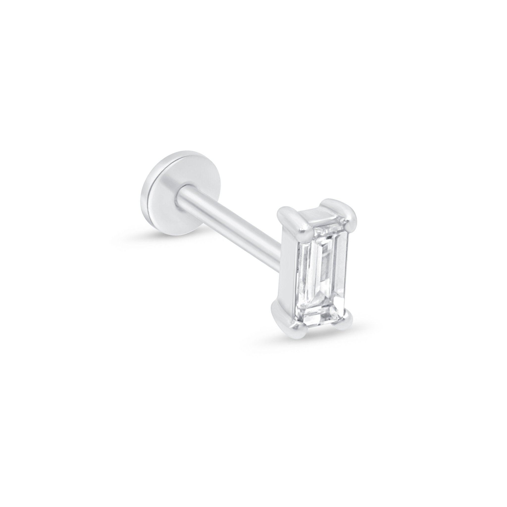 Diamond Baguette Flat Back Stud Earrings in Solid 14k White Gold