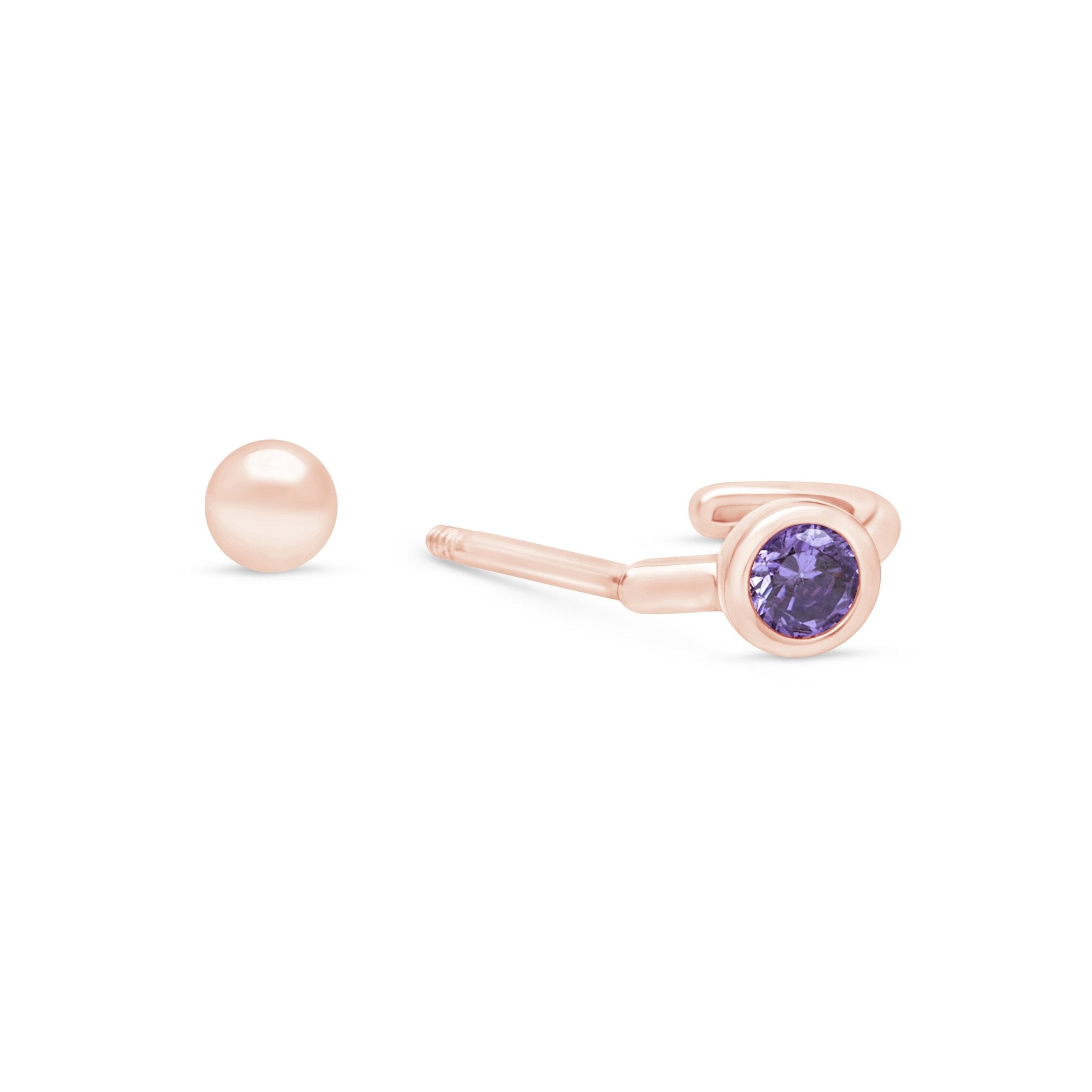 Amethyst Huggie Hoop in Solid 14k Rose Gold