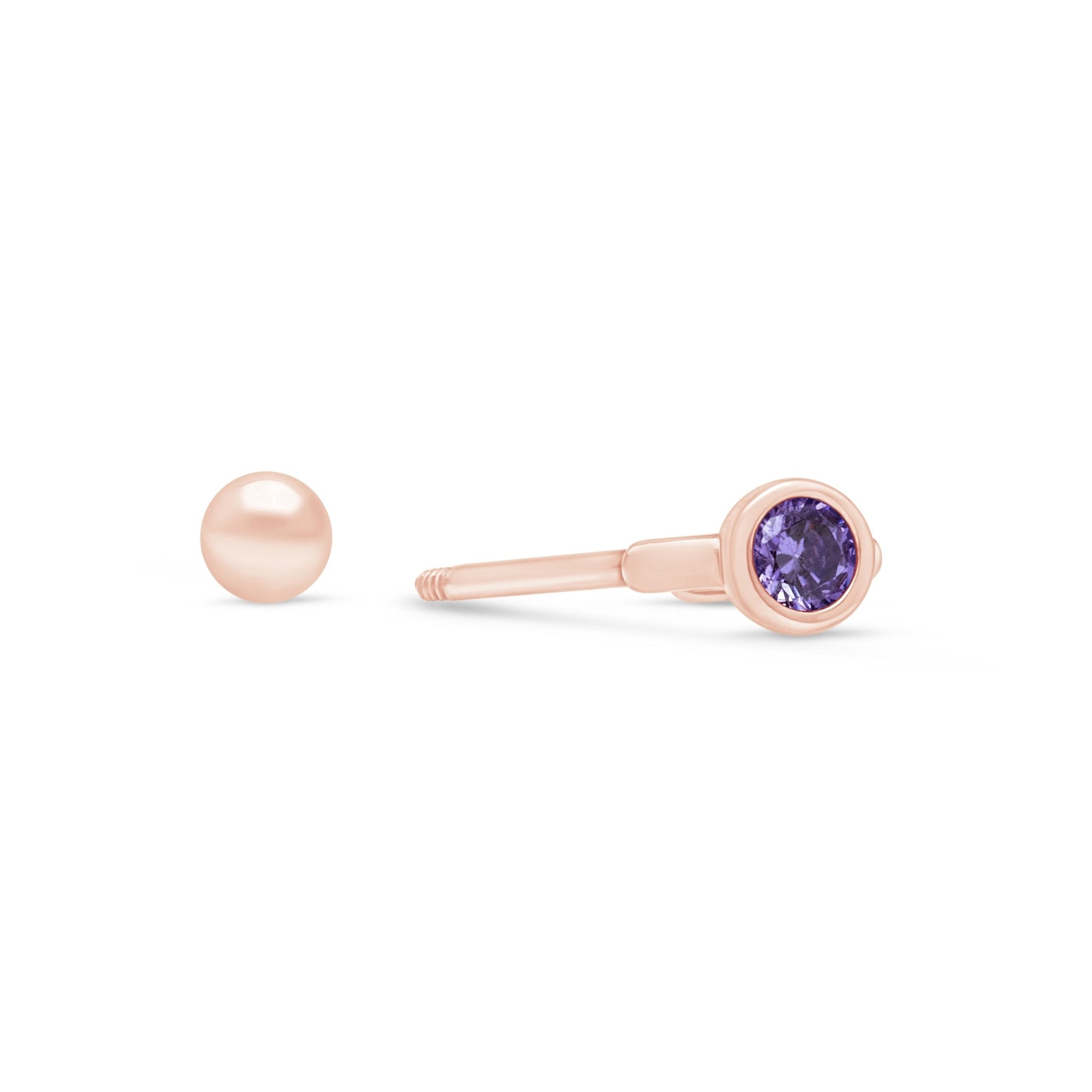 Amethyst Huggie Hoop in Solid 14k Rose Gold