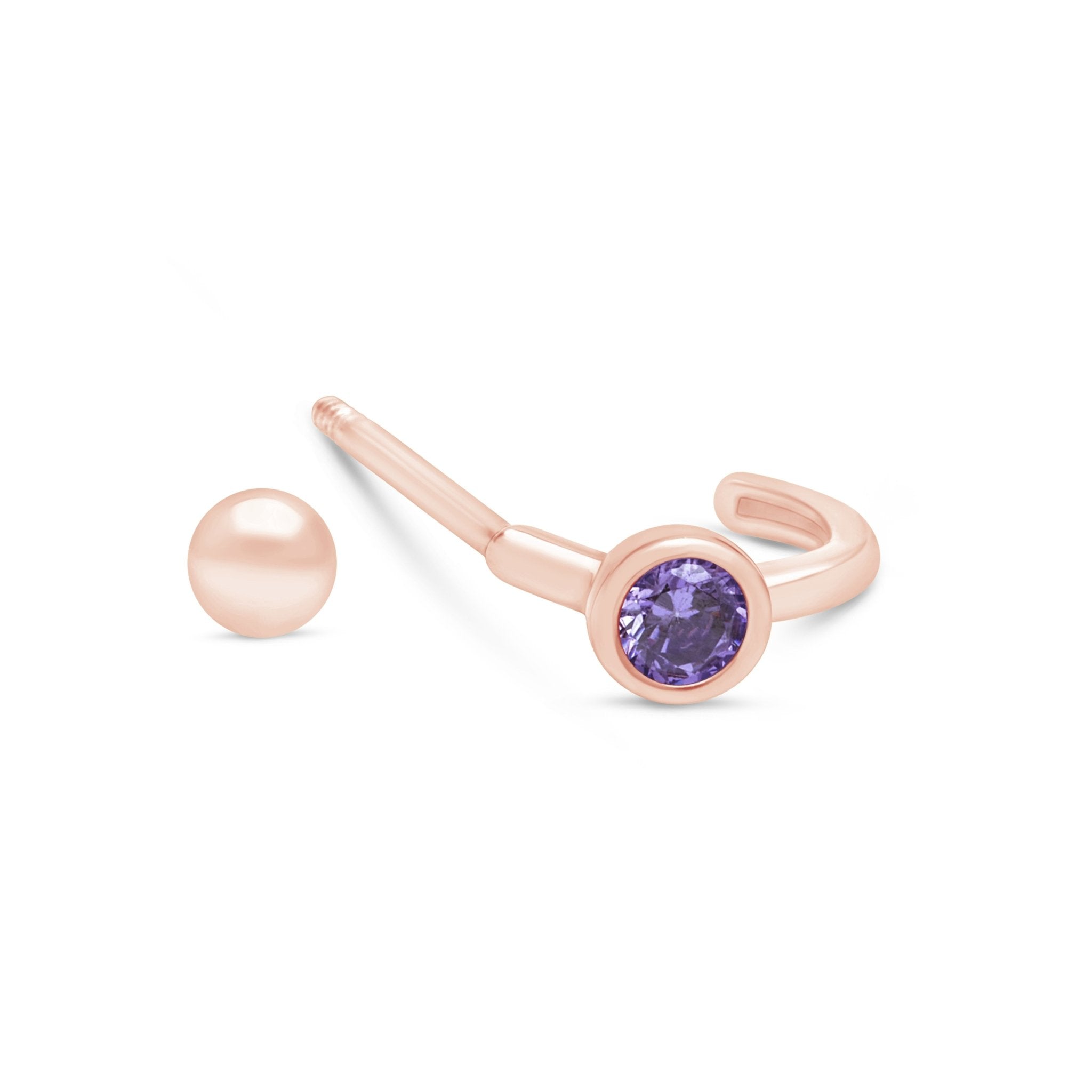 Amethyst Huggie Hoop in Solid 14k Rose Gold