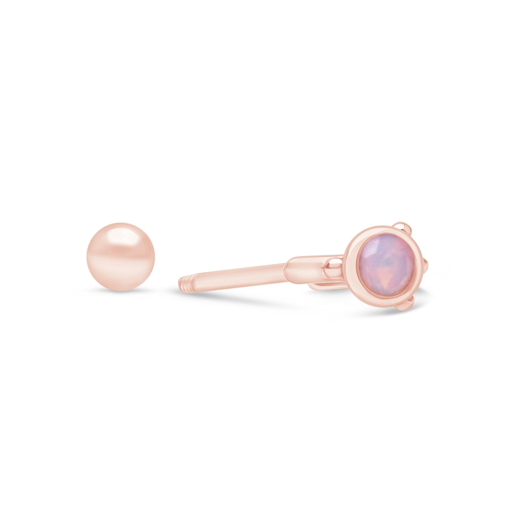 Pink Opal Huggie Earring in Solid 14k Rose Gold