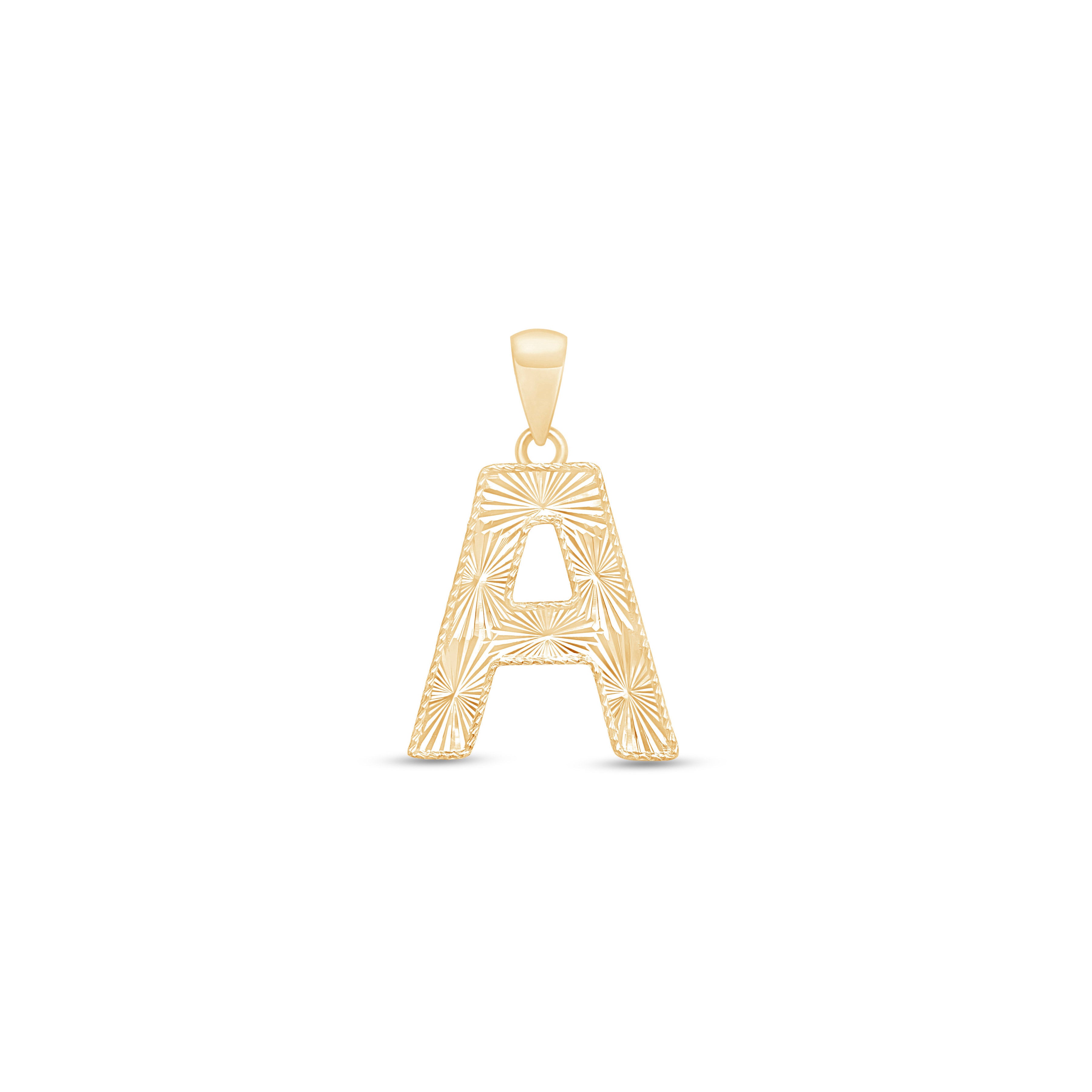 Radiant-Cut Initial Pendant in Solid 10k Yellow Gold - A