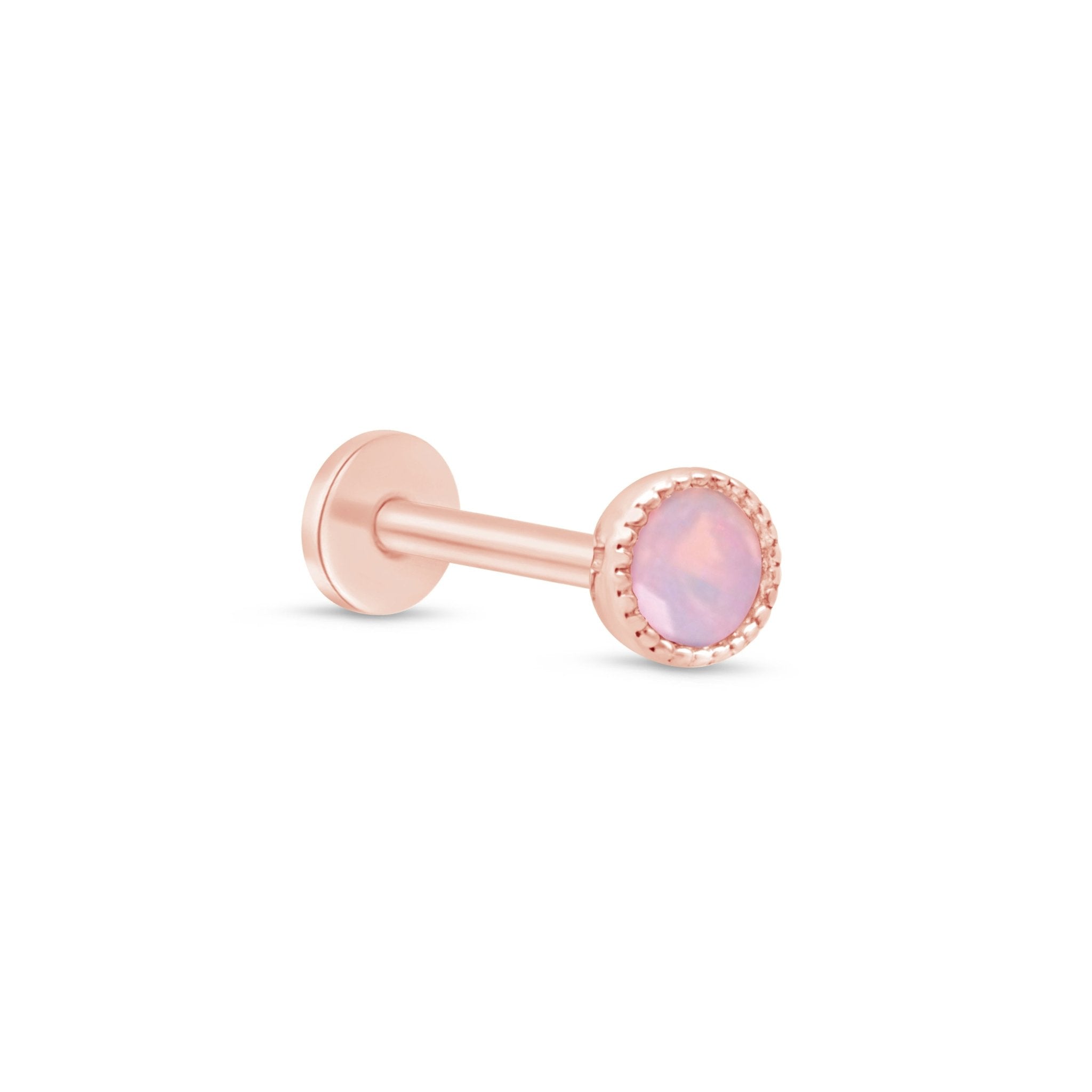 Pink Opal Flat Back Stud Milgrain Set in Solid 14k Rose Gold