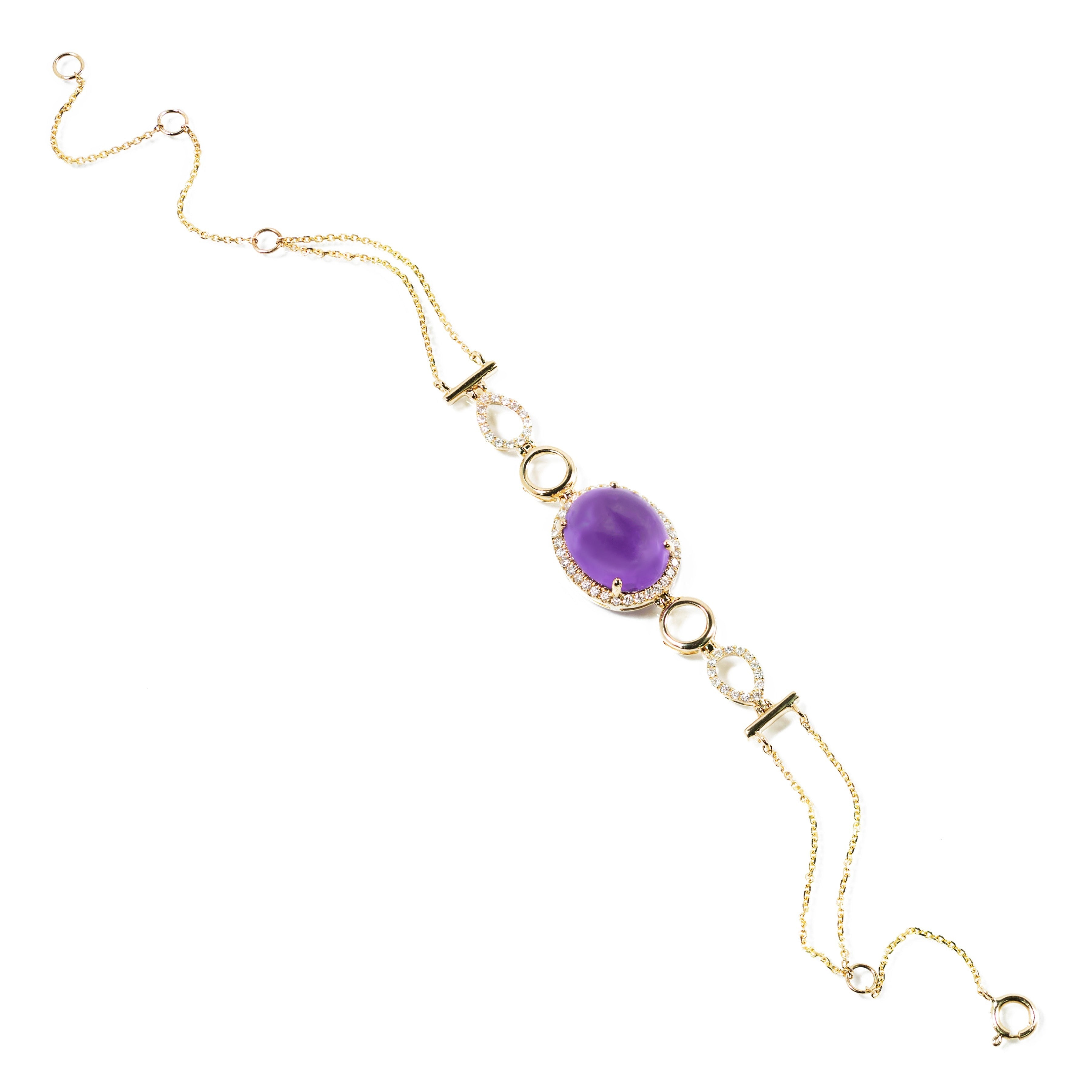 Amethyst and Diamond Infinity Heirloom Bracelet in Solid 14k Yellow Gold