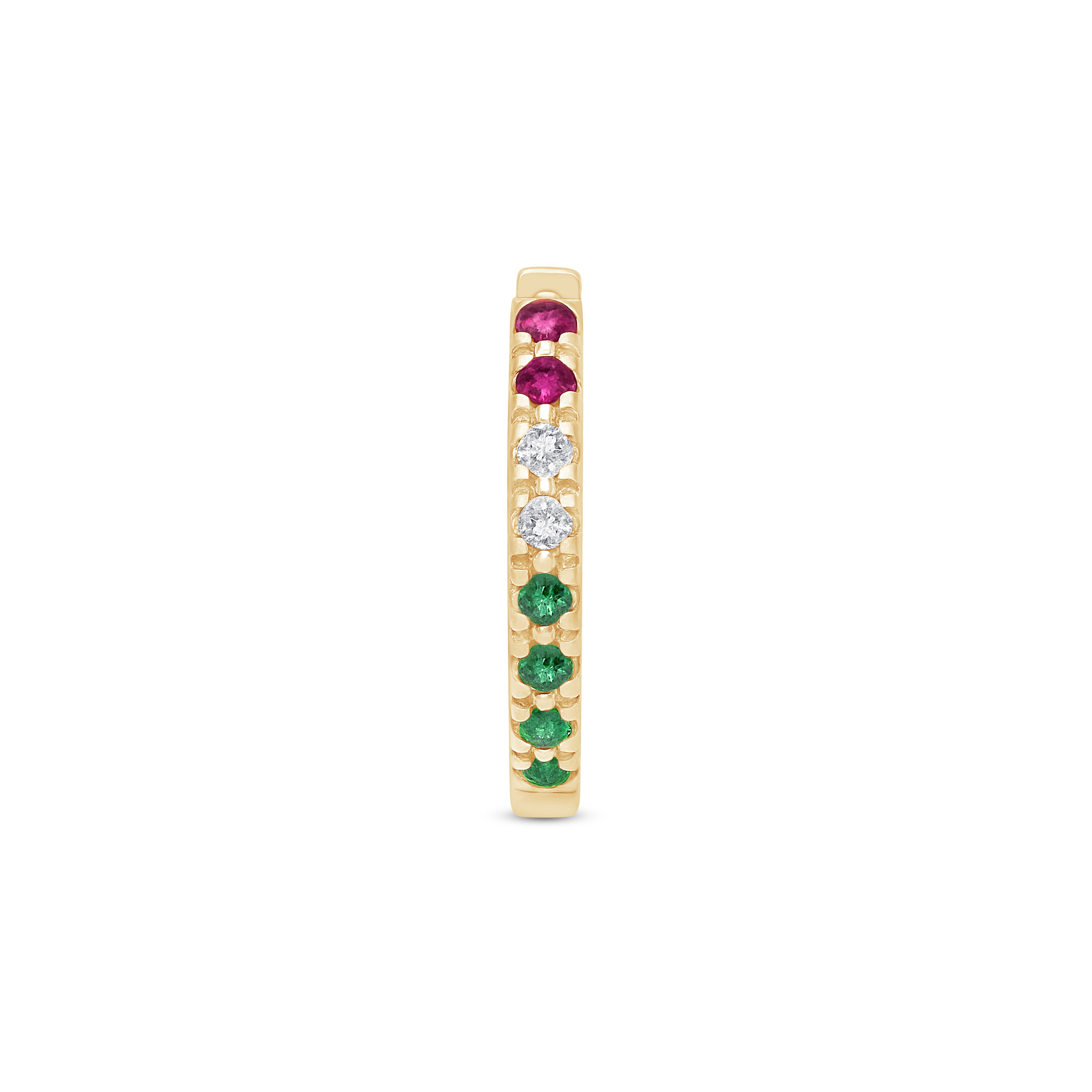Rainbow Pavé Studded Gemstone Hoop in Solid 14k Yellow Gold