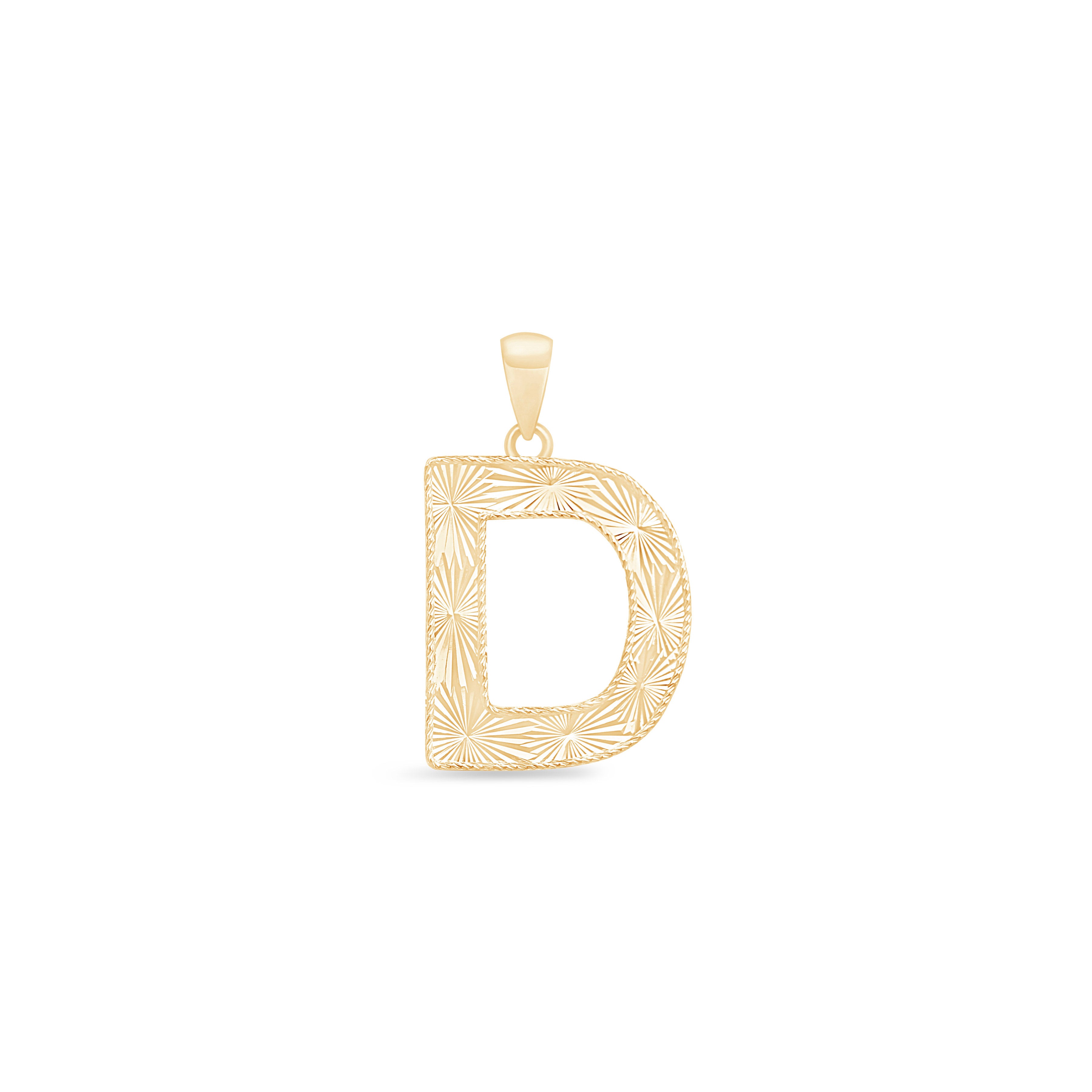Radiant-Cut Initial Pendant in Solid 10k Yellow Gold - D