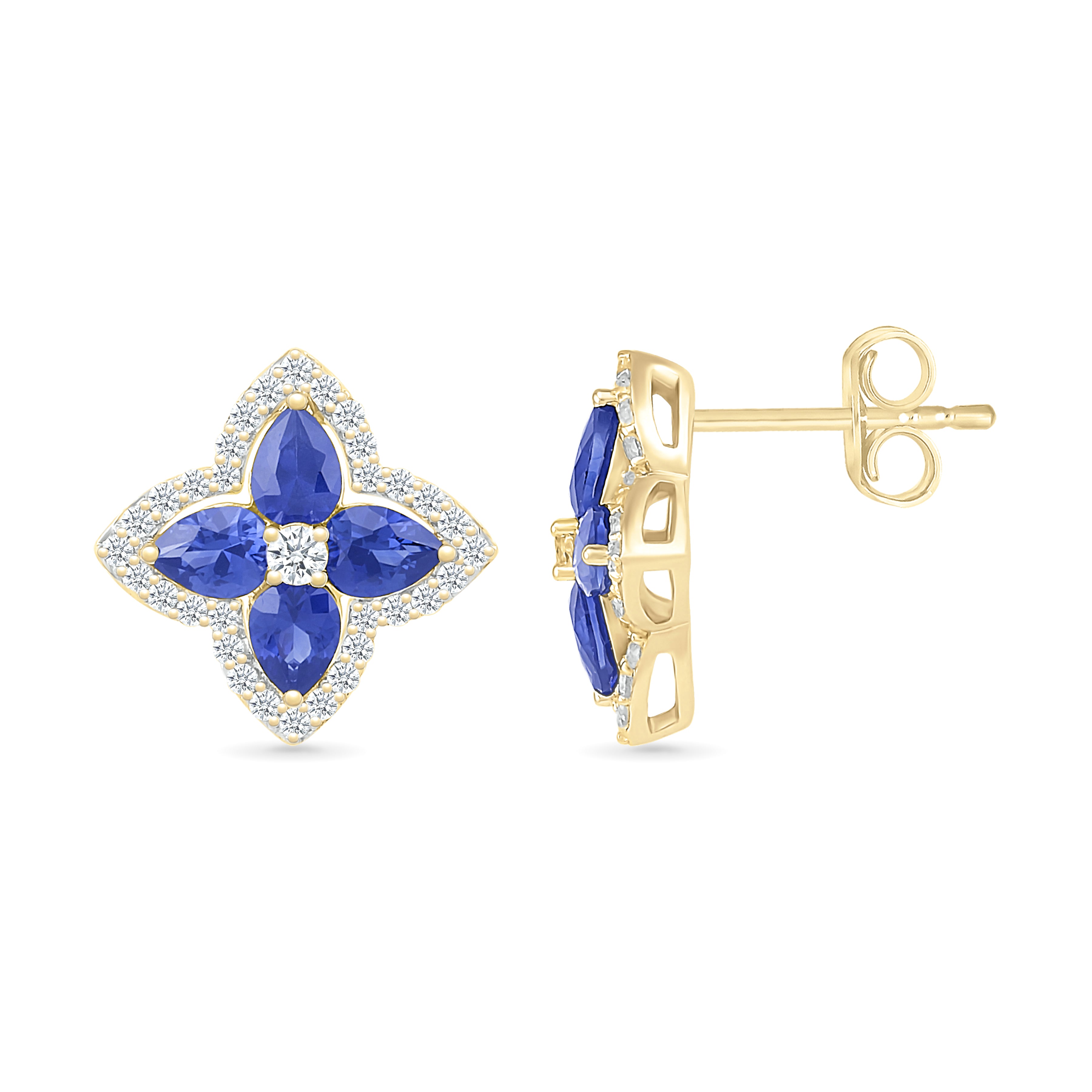 Blue Sapphire Clover Stud Earrings with White Sapphire Halo Earrings Estellacollection #product_description# 32657 10k Birthstone blue #tag4# #tag5# #tag6# #tag7# #tag8# #tag9# #tag10#