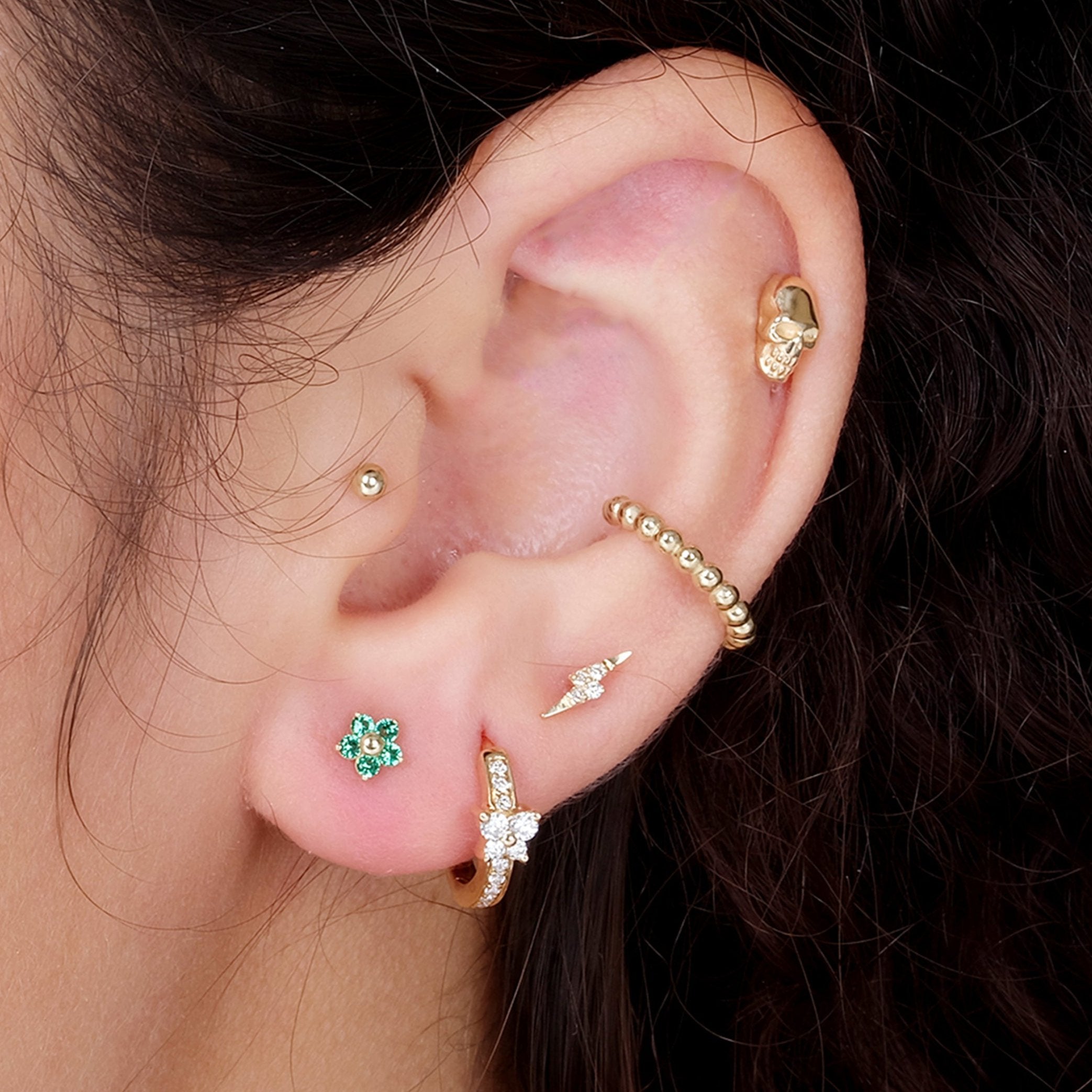 Minimalist Skull Flat Back Stud in Solid 14k Yellow Gold