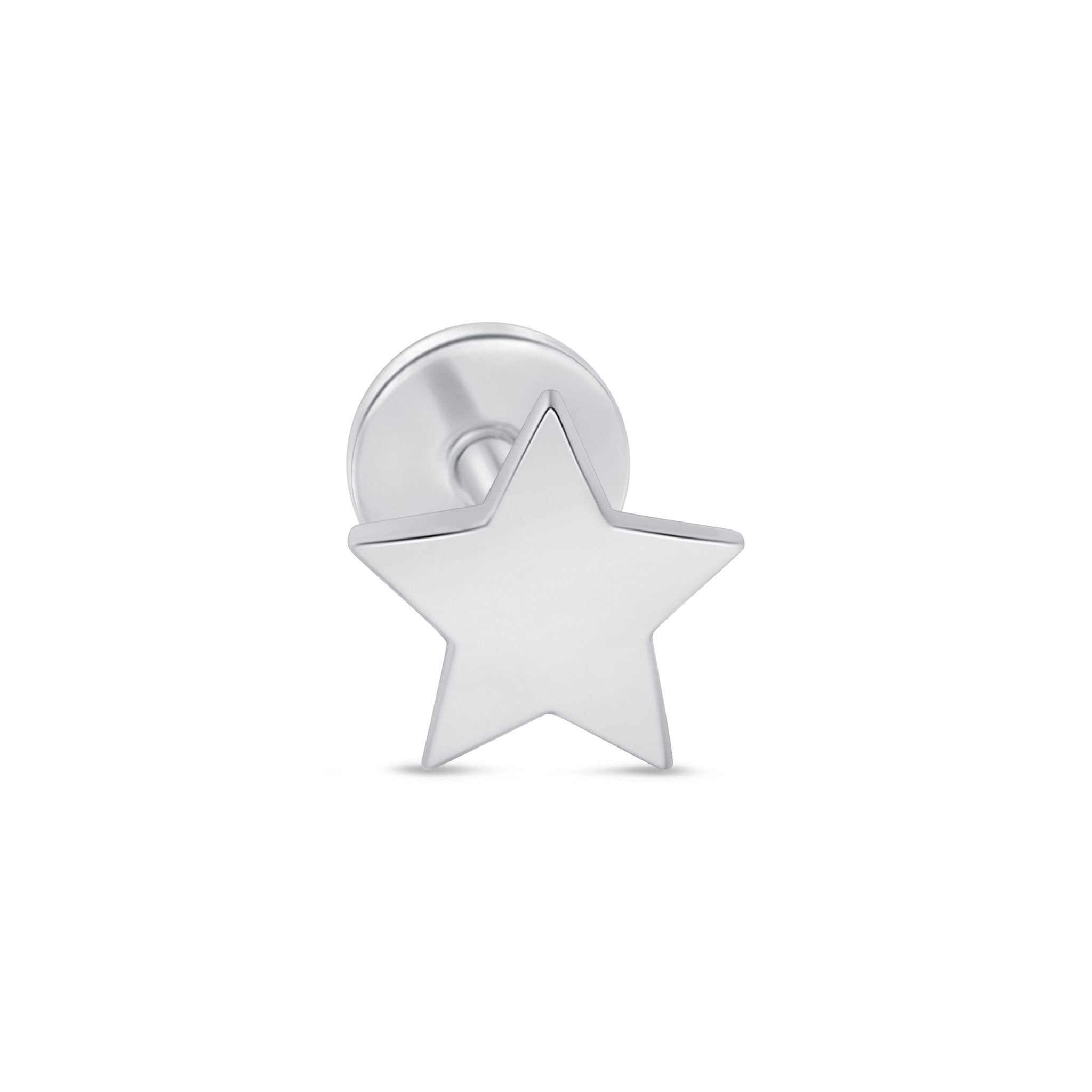 Star Flat Back Stud in Solid 14k White Gold