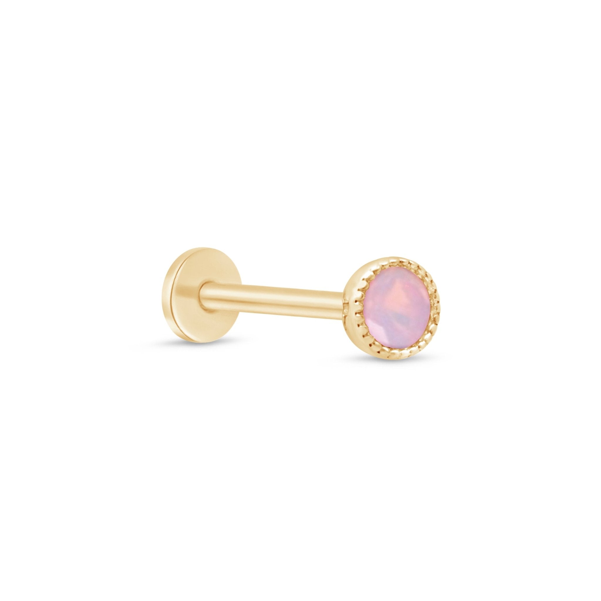 Pink Opal Flat Back Stud Milgrain Set in Solid 14k Yellow Gold
