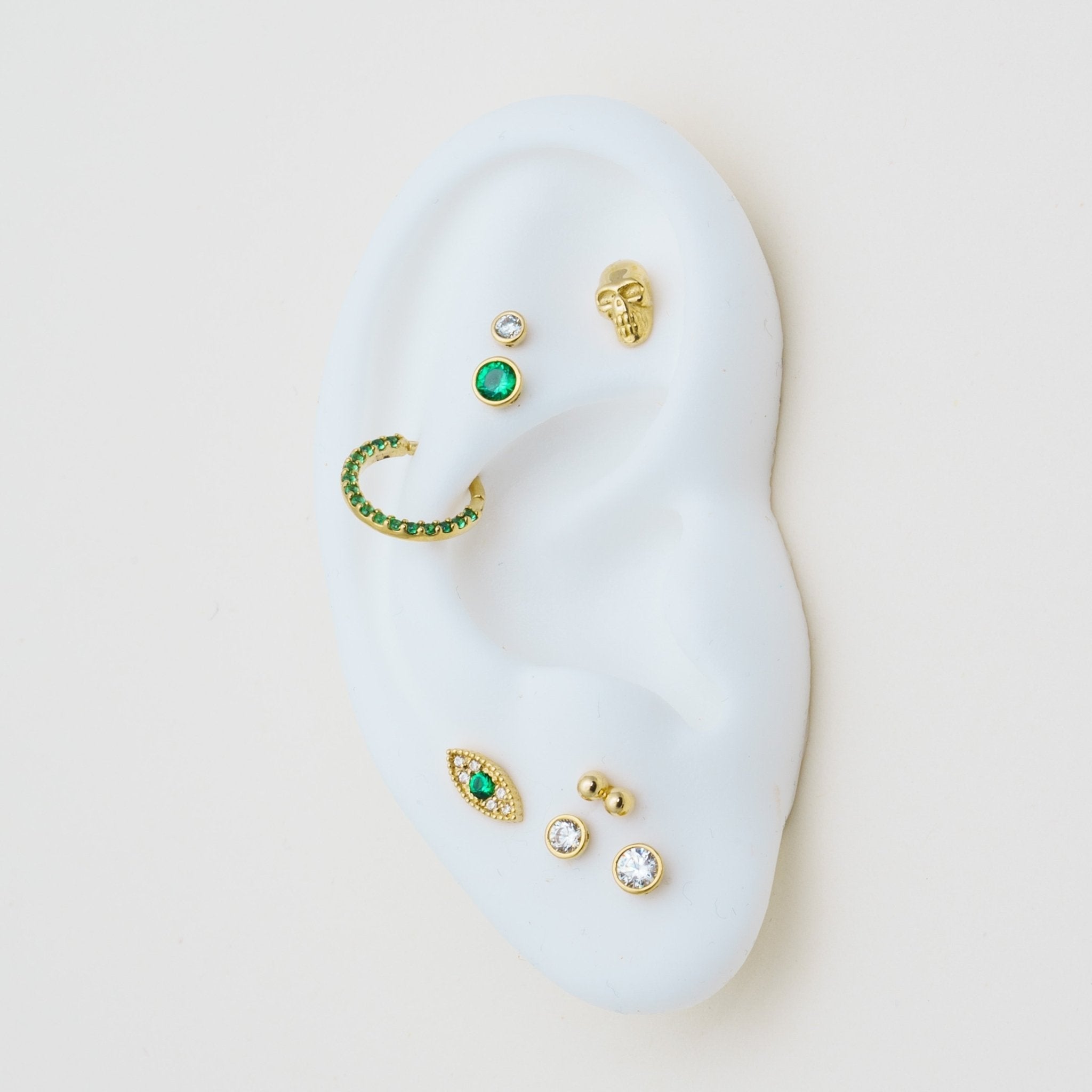 Minimalist Skull Flat Back Stud in Solid 14k Yellow Gold