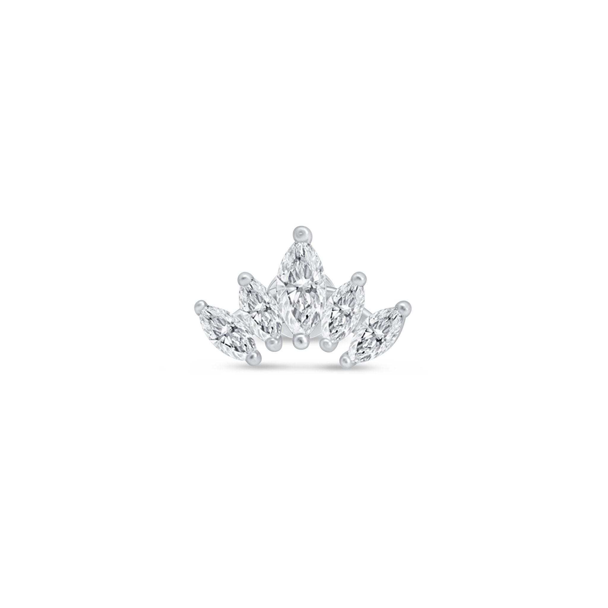 Marquise Cut Five Petal Lotus Flat Back Stud in Solid 14k White Gold