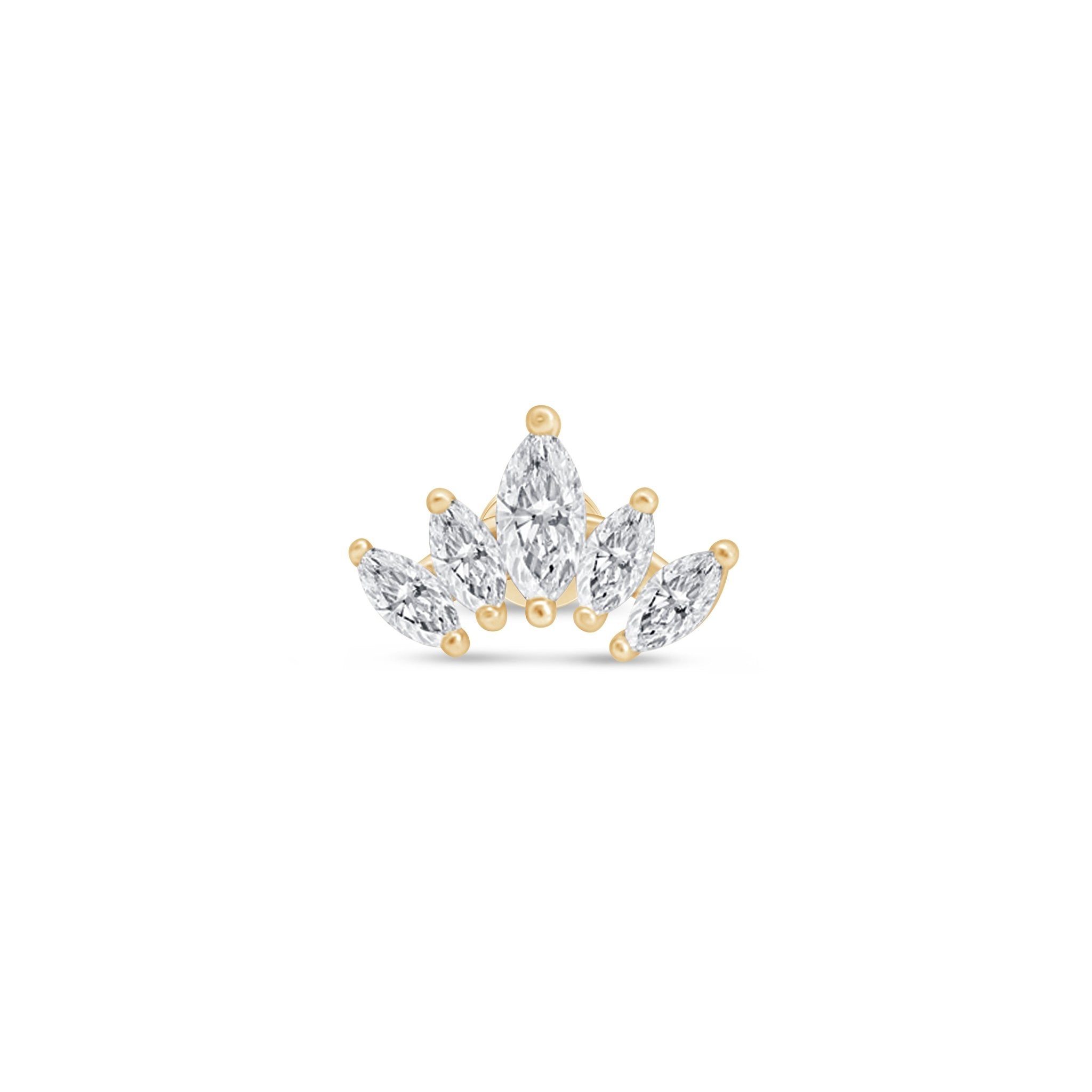 Marquise Cut Five Petal Lotus Flat Back Stud in Solid 14k Yellow Gold