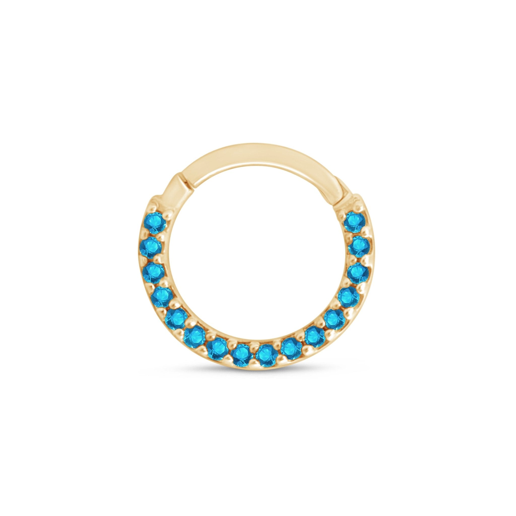 Blue Topaz Pavé Studded Eternity Clicker Hoop in Solid 14k Yellow Gold