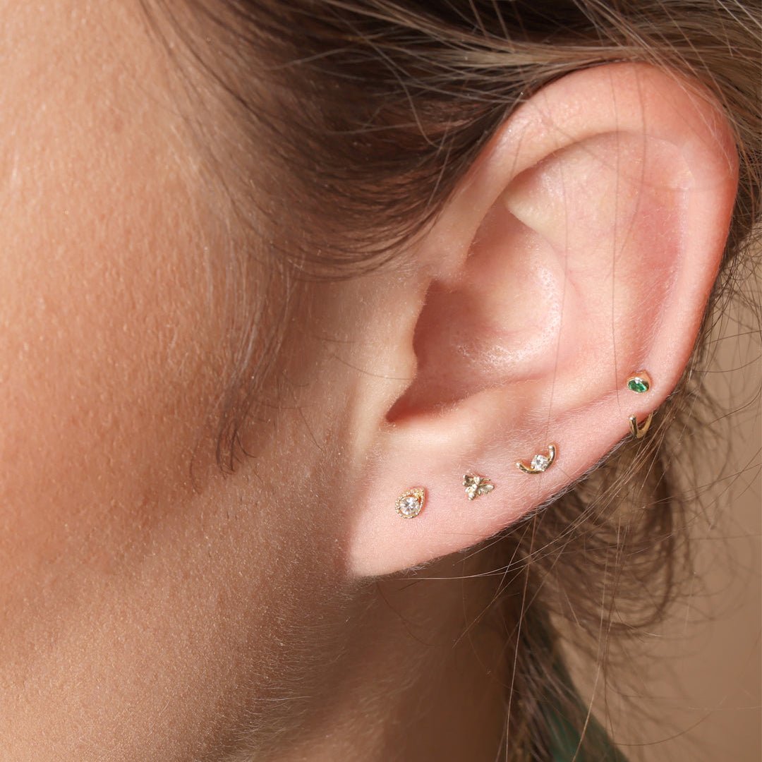Diamond Droplet Flat Back Stud Flat Back Stud in Solid 14k Yellow Gold
