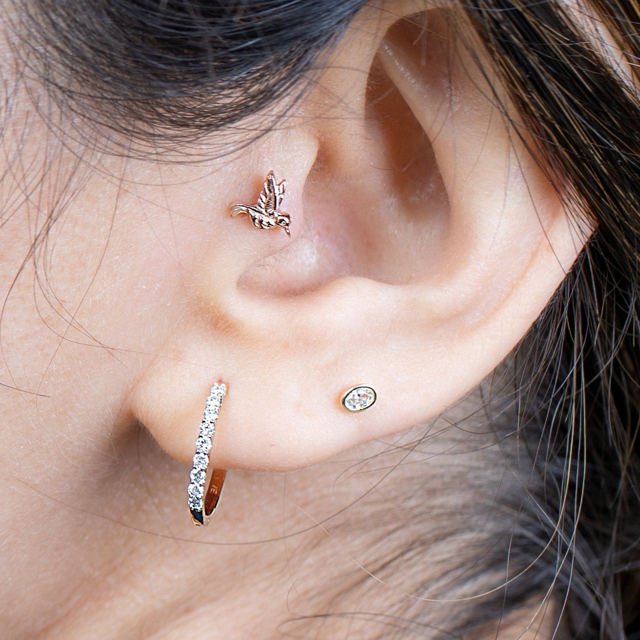 Oval Gemstone Flat Back Stud in Bezel Set in Solid 14k White Gold