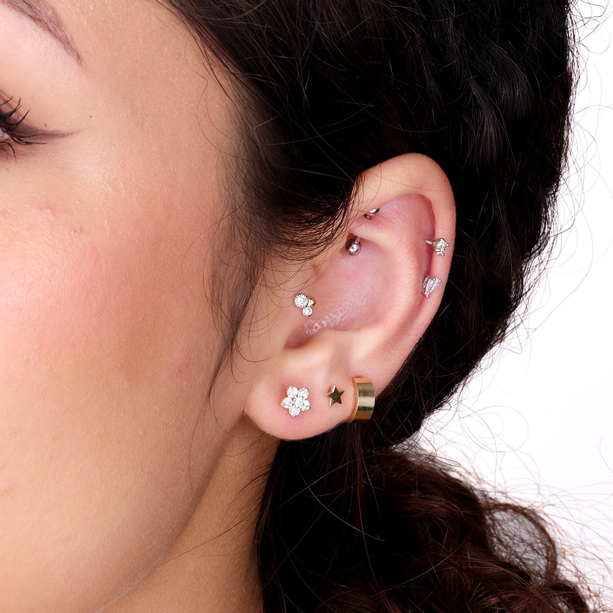 Pear Cubic Zirconia Flat Back Stud in Solid 14k White Gold