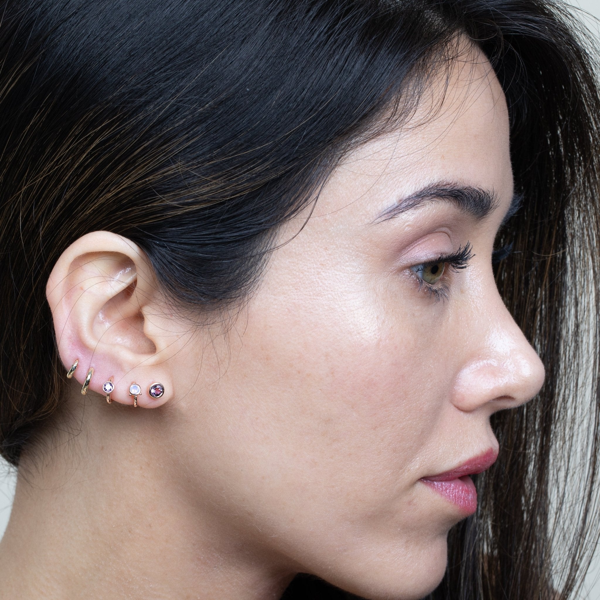 Pink Opal Huggie Earring in Solid 14k Rose Gold