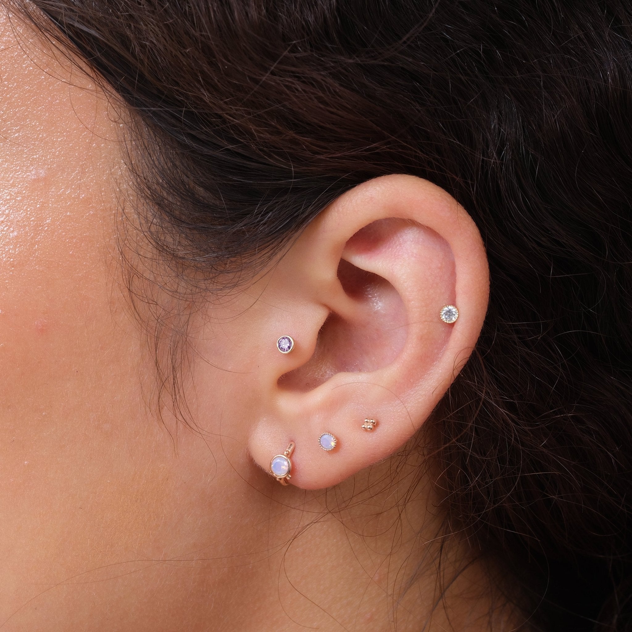 Bead Cluster Flat Back Stud in Solid 14k Yellow Gold