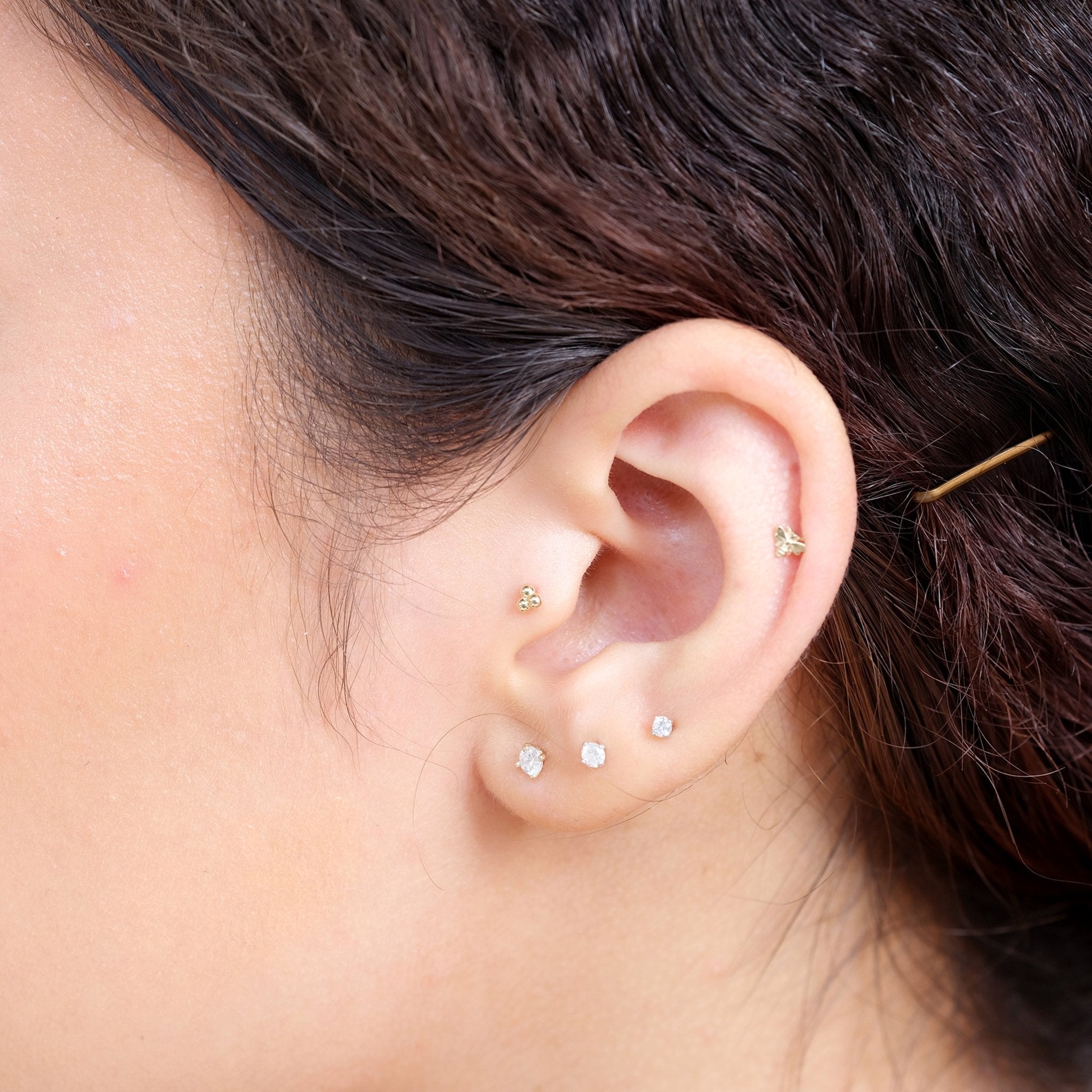 Minimalist Bee Flat Back Stud in Solid 14k Rose Gold