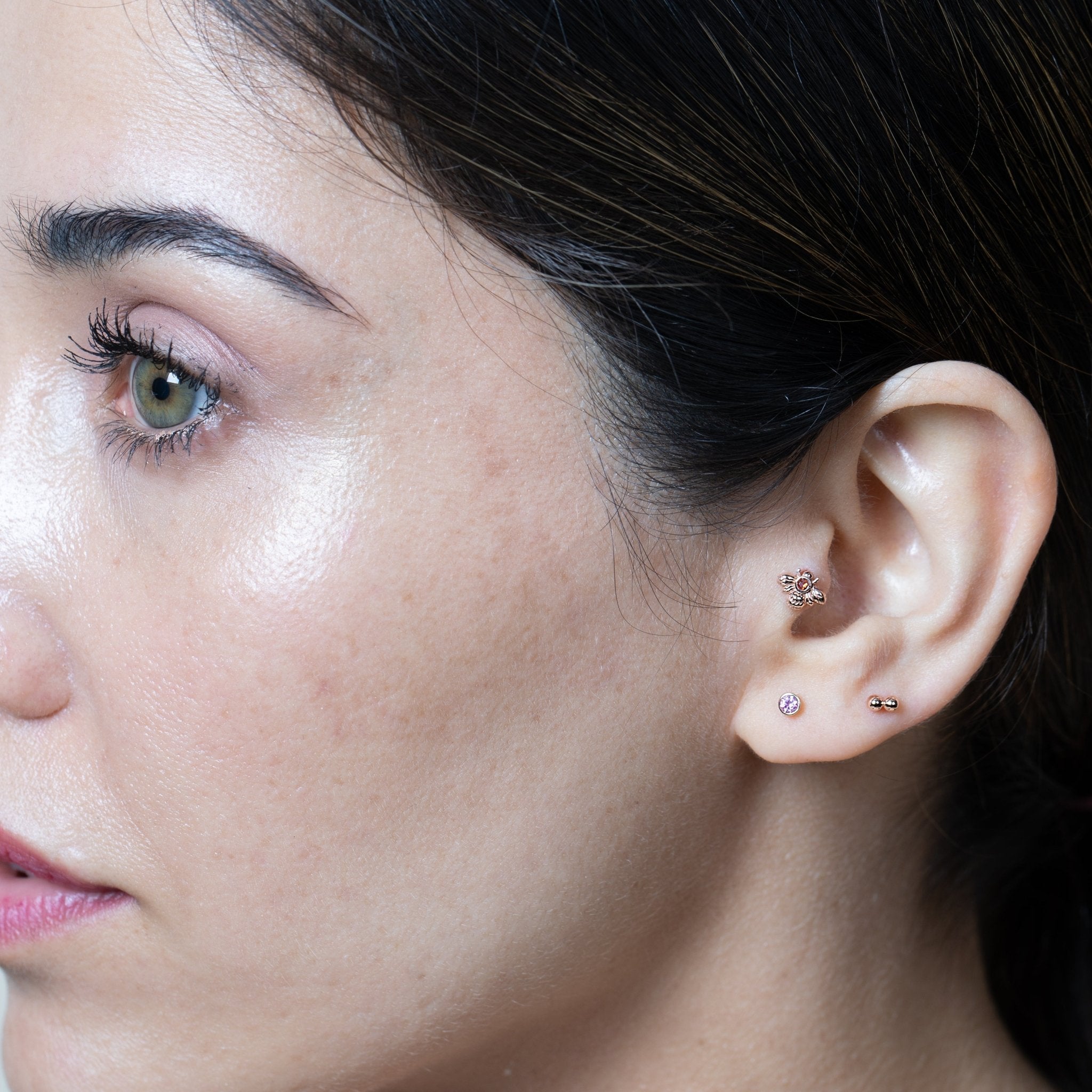 Double Ball Flat Back Stud in Solid 14k Rose Gold