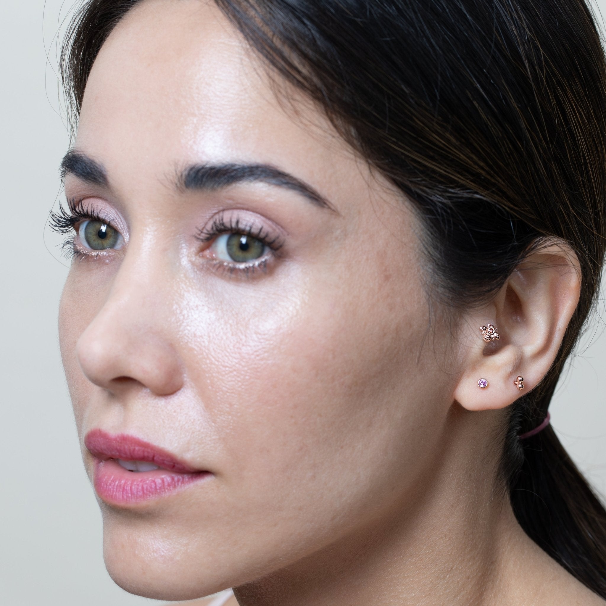 Double Ball Flat Back Stud in Solid 14k Rose Gold