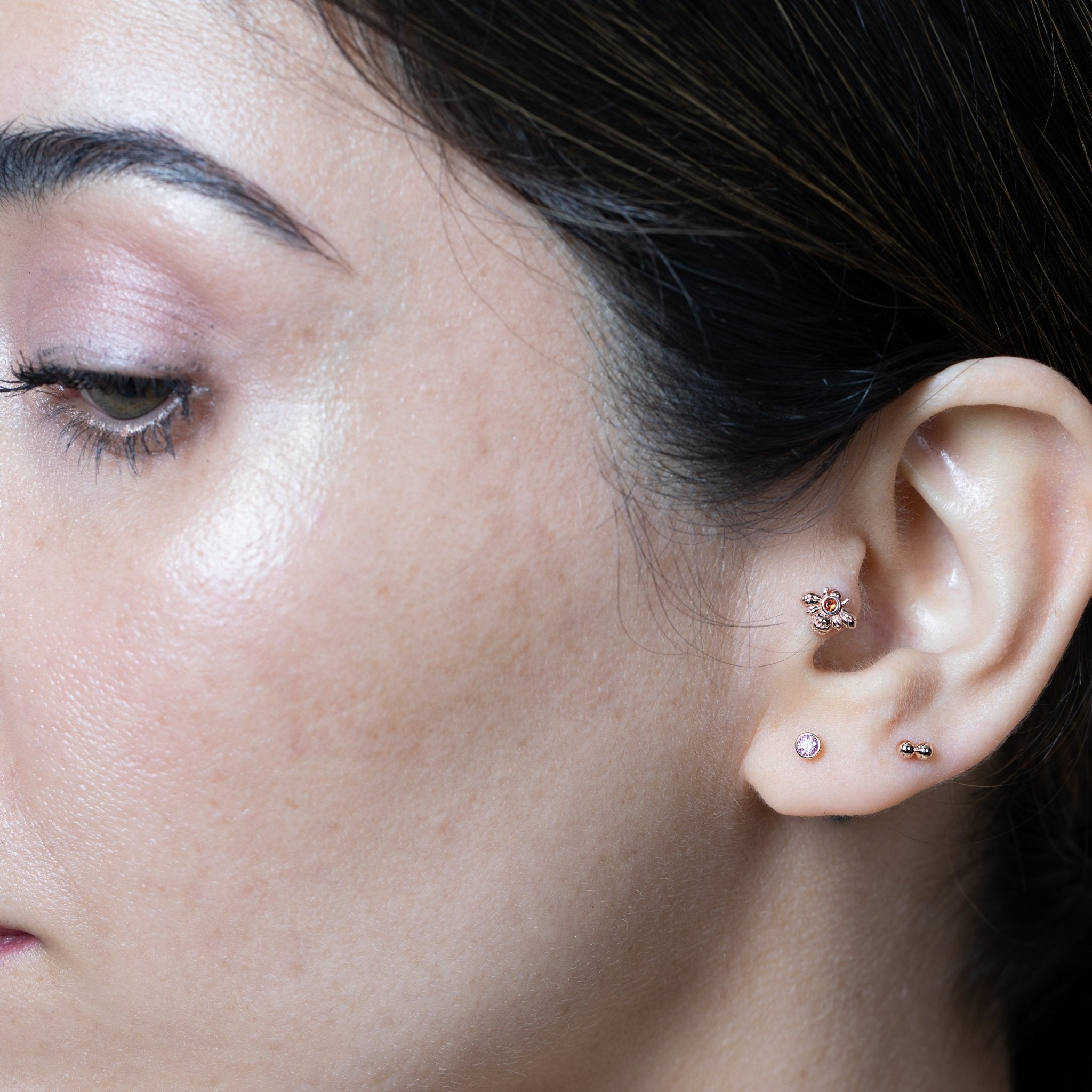 Double Ball Flat Back Stud in Solid 14k Rose Gold