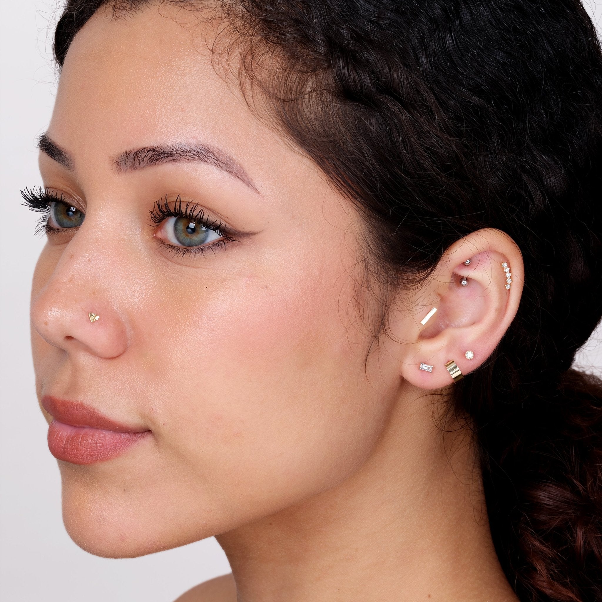 Diamond Baguette Flat Back Stud in Solid 14k White Gold