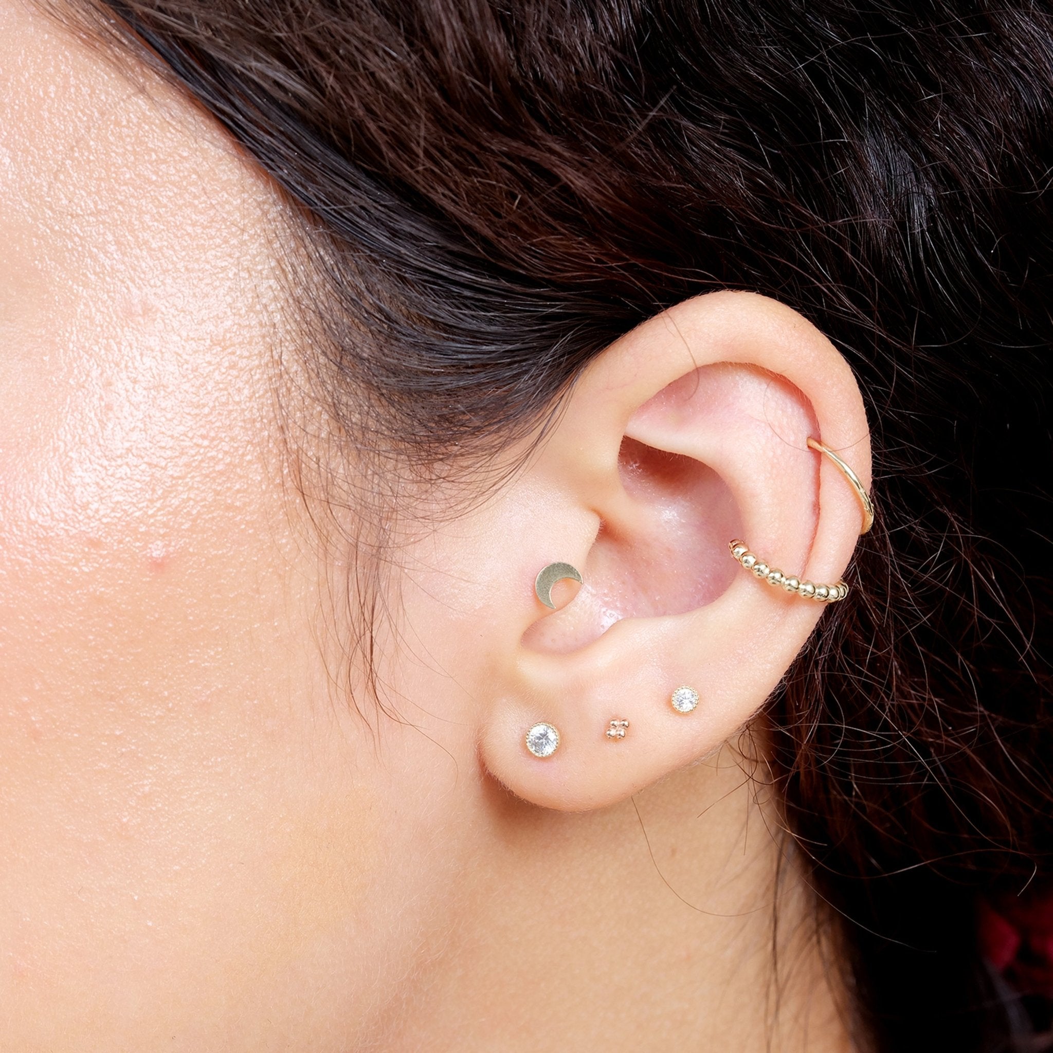 Bead Cluster Flat Back Stud in Solid 14k Rose Gold