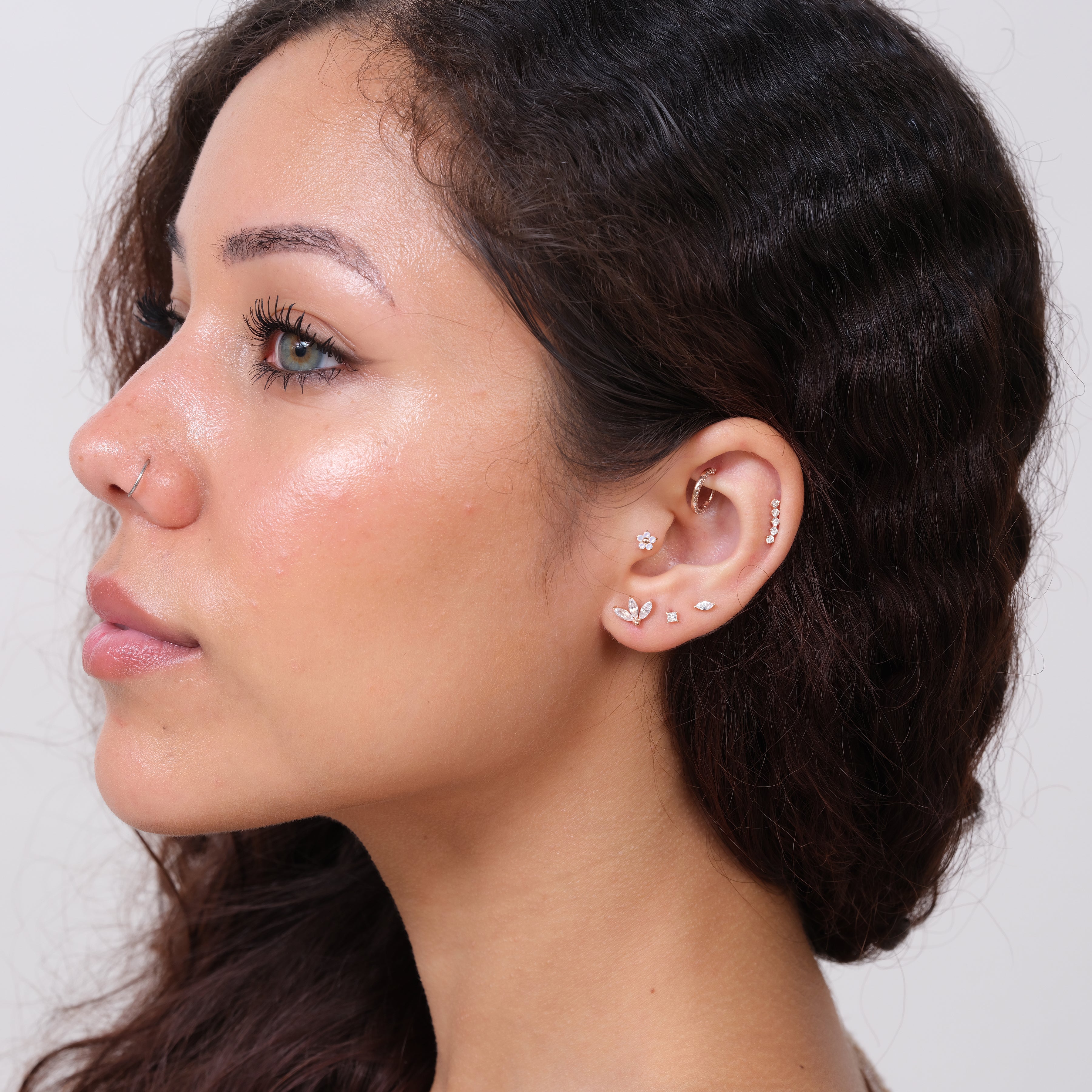Diamond Constellation Ear Climber Flat Back Stud in Solid 14k Yellow Gold