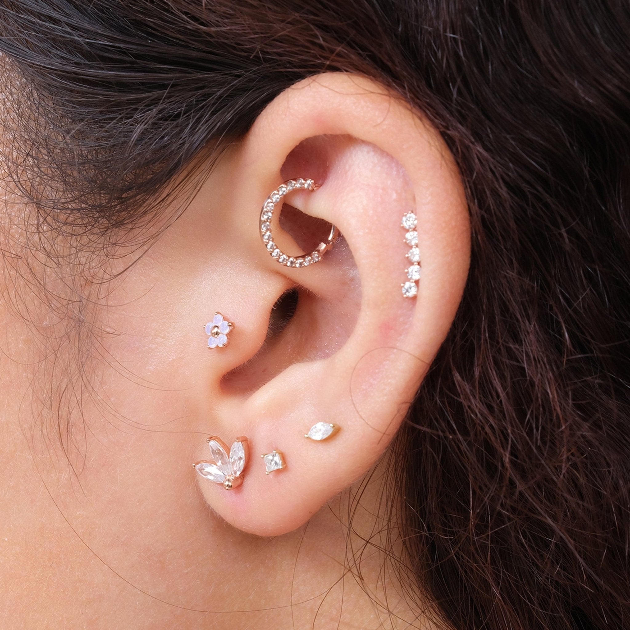Diamond Constellation Ear Climber Flat Back Stud in Solid 14k Yellow Gold