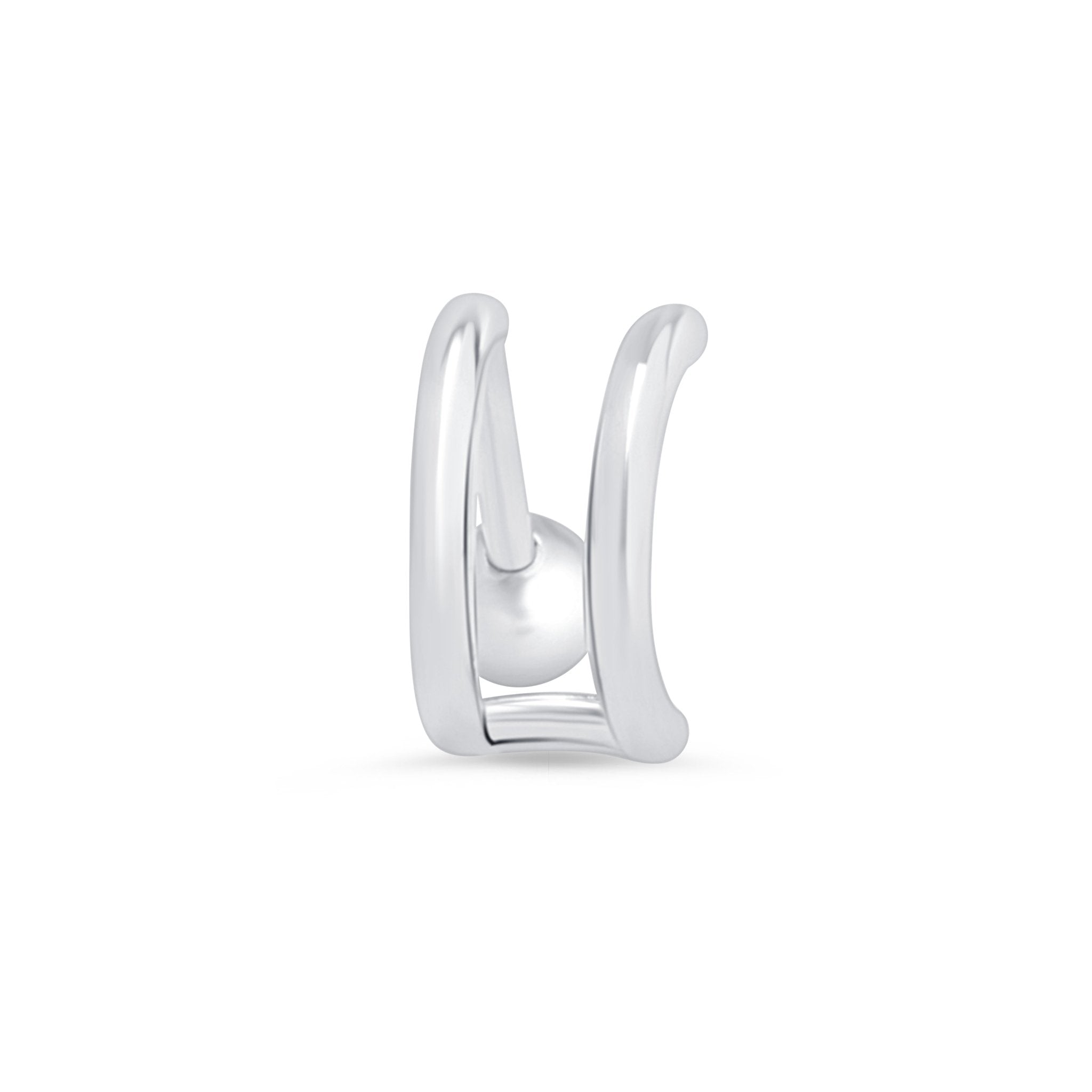 Double Hoop Illusion Ear Cuff Earring in Solid 14k White Gold