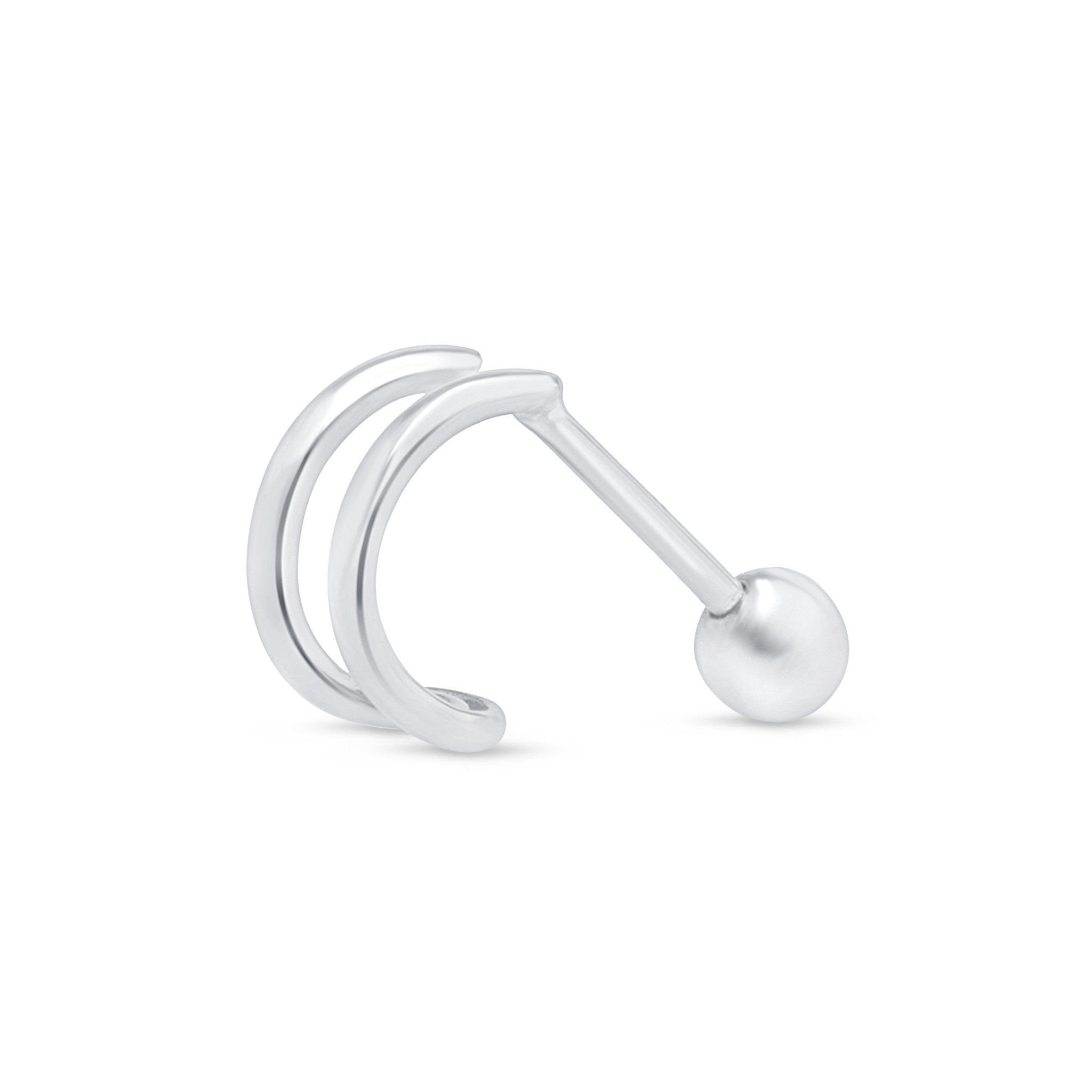 Double Hoop Illusion Ear Cuff Earring in Solid 14k White Gold