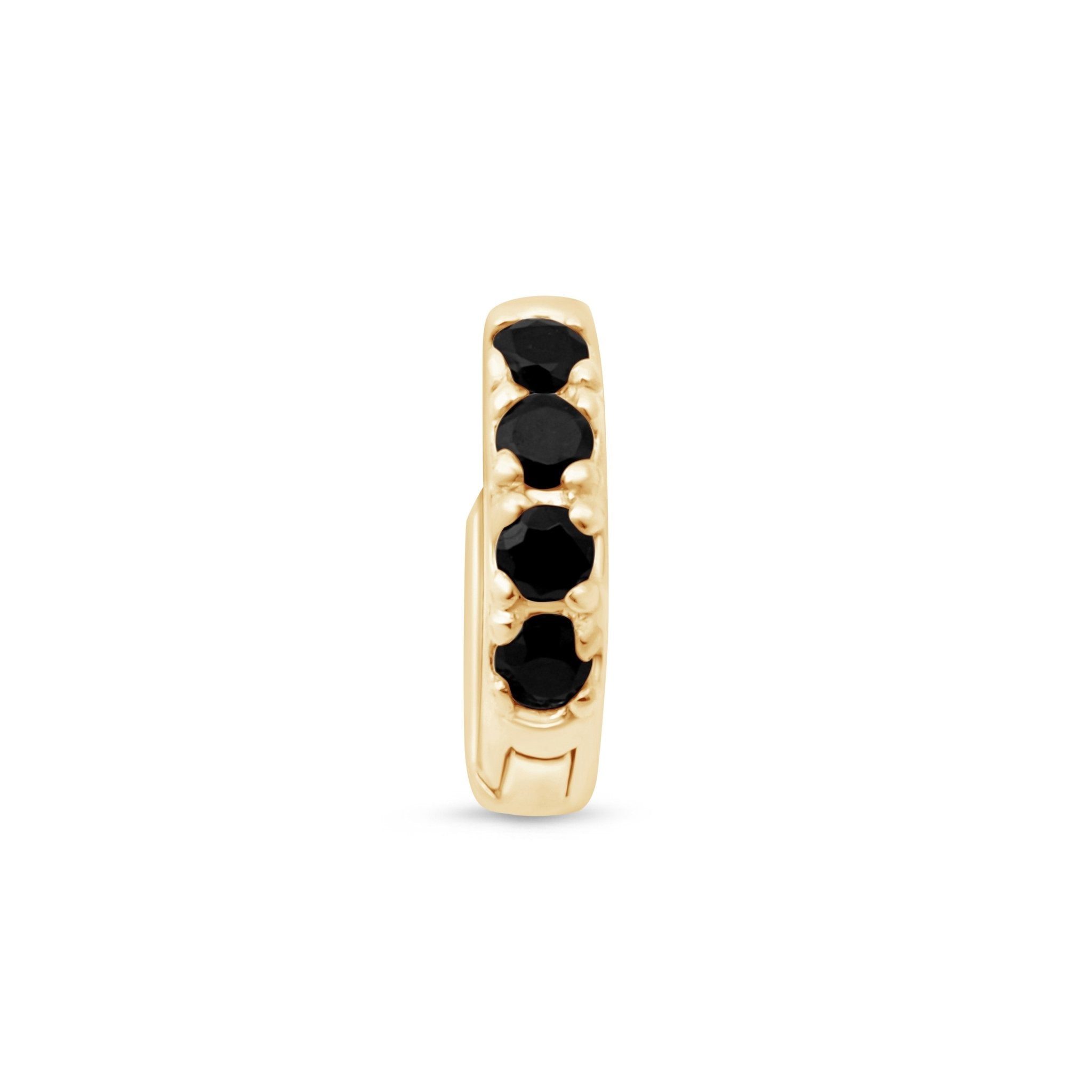 Black Onyx Pavé Studded Huggie Earring in Solid 14k Yellow Gold