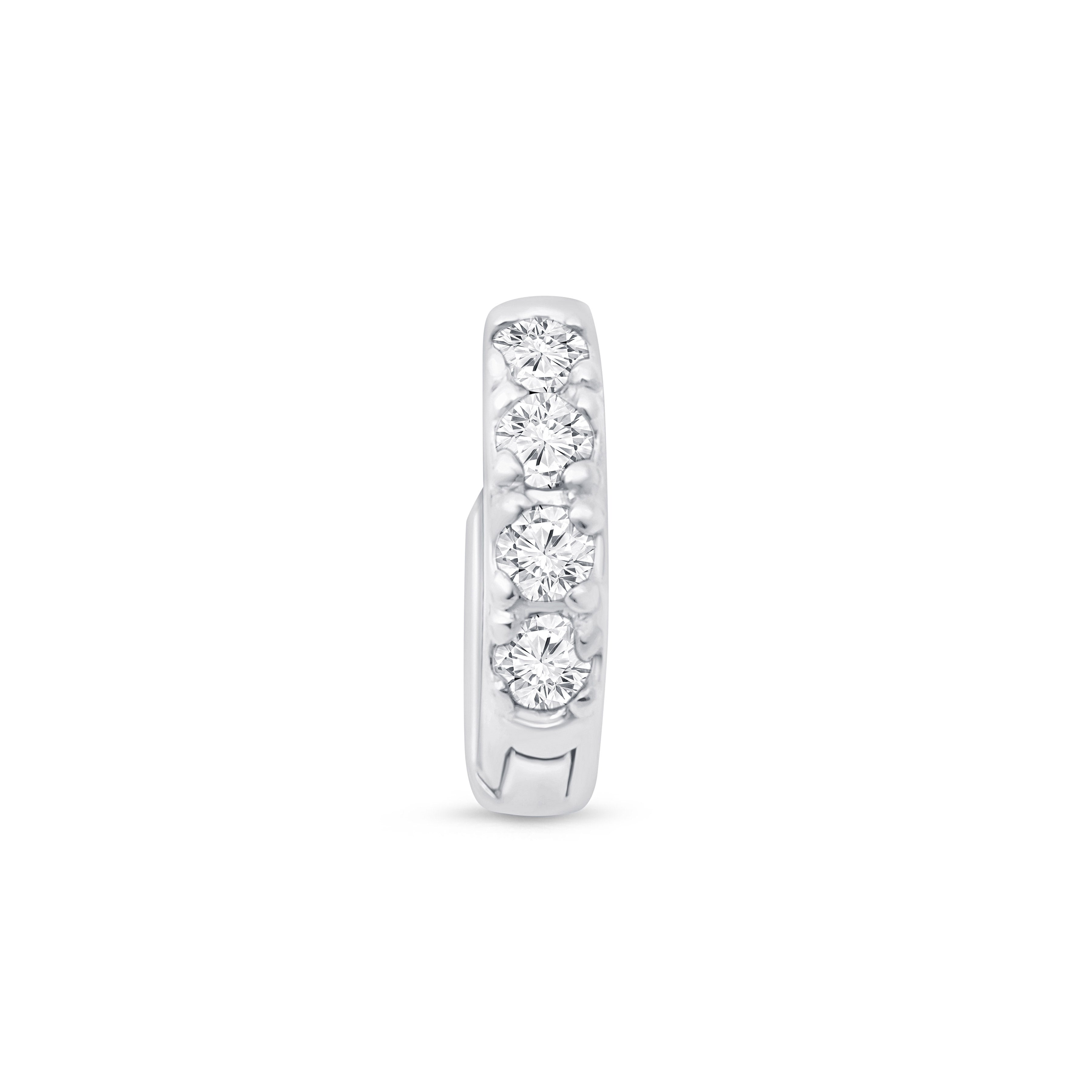 Cubic Zirconia Studded Huggie Hoop in Solid 14k White Gold