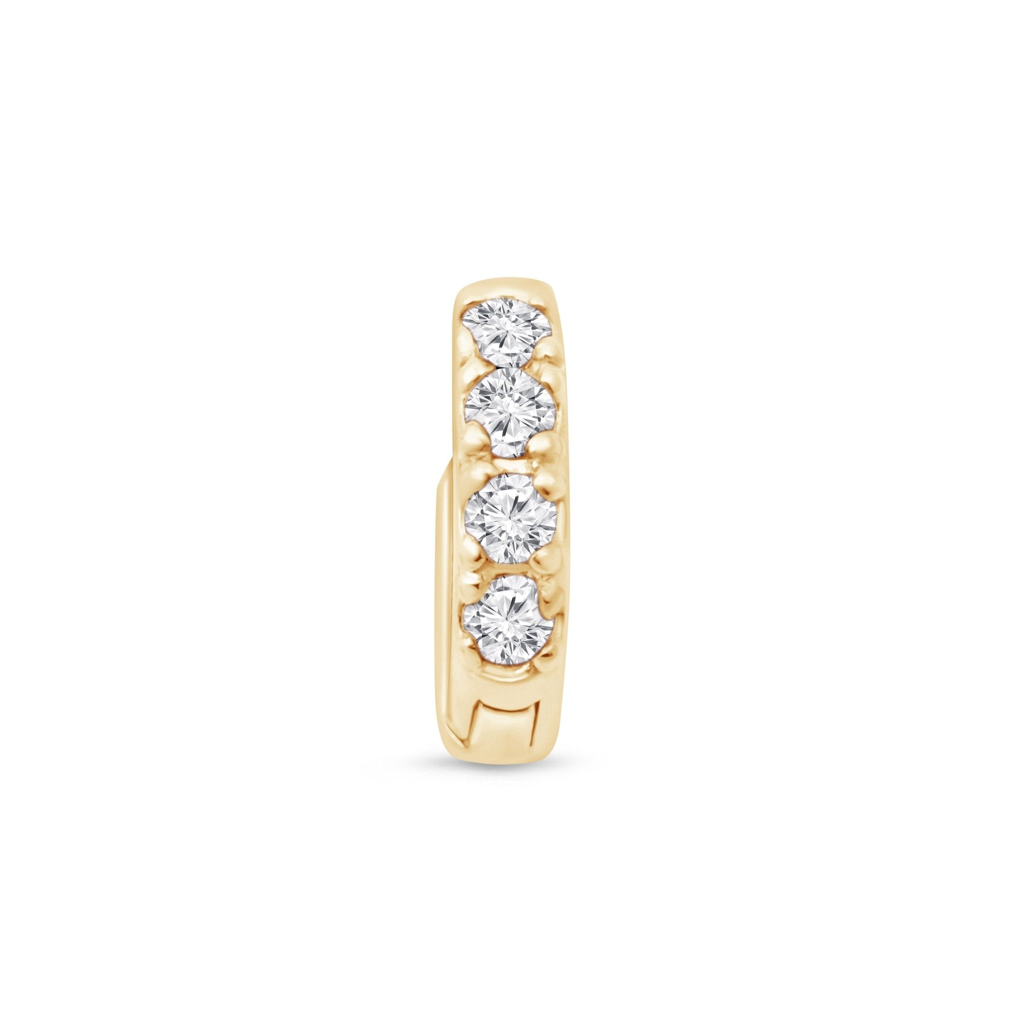 Cubic Zirconia Studded Huggie Hoop in Solid 14k Yellow Gold