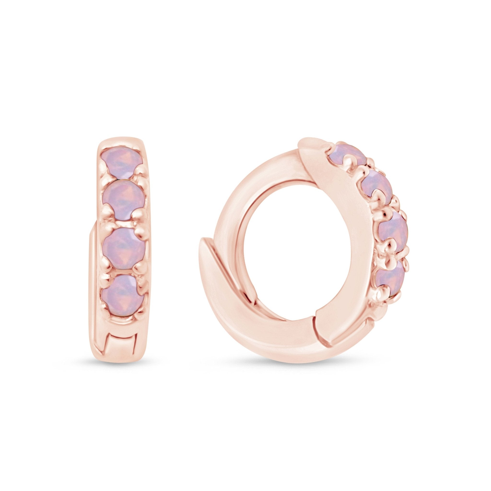 Opal Studded Huggie Earring in Solid 14k Rose Gold