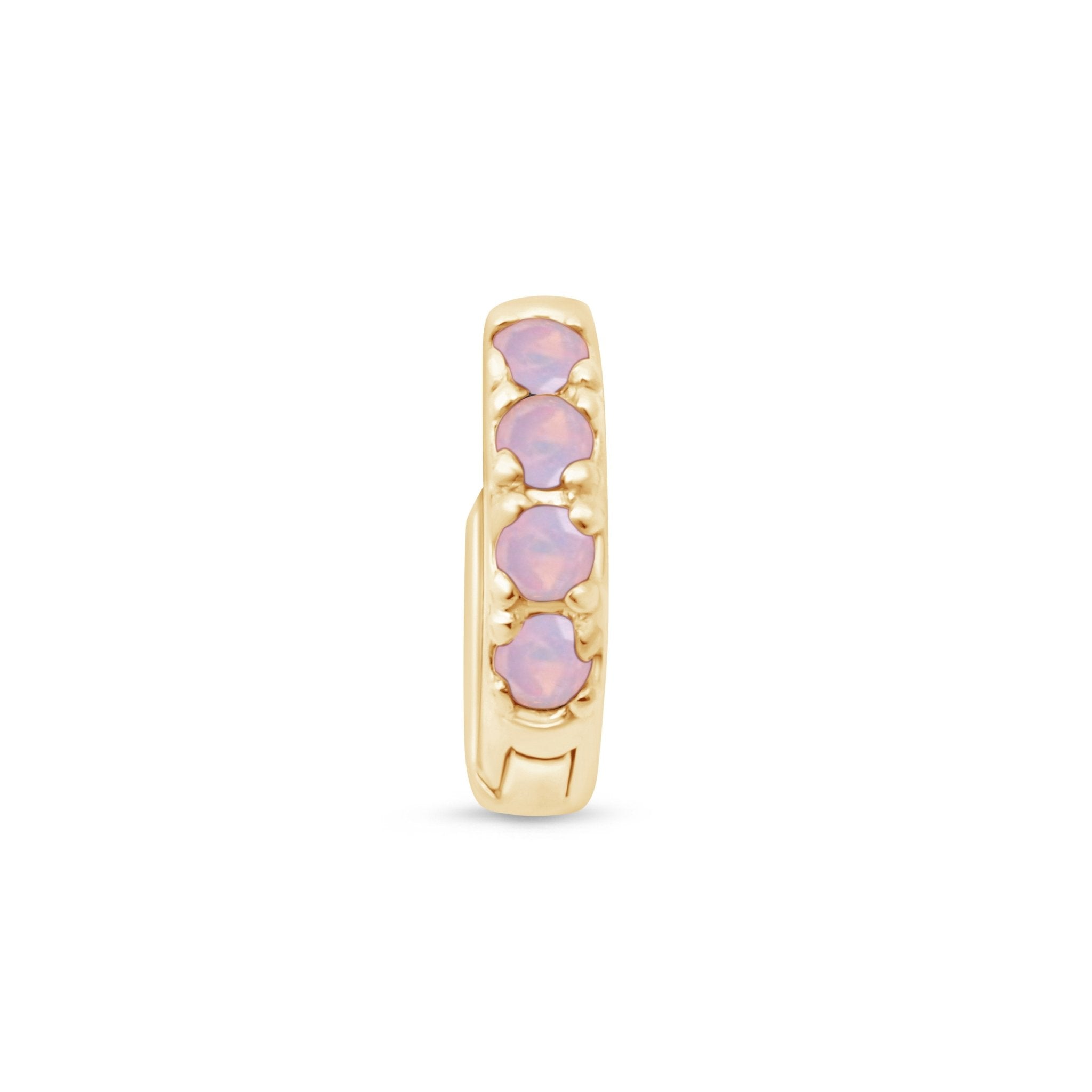 Opal Pavé Studded Huggie Earring in Solid 14k Yellow Gold