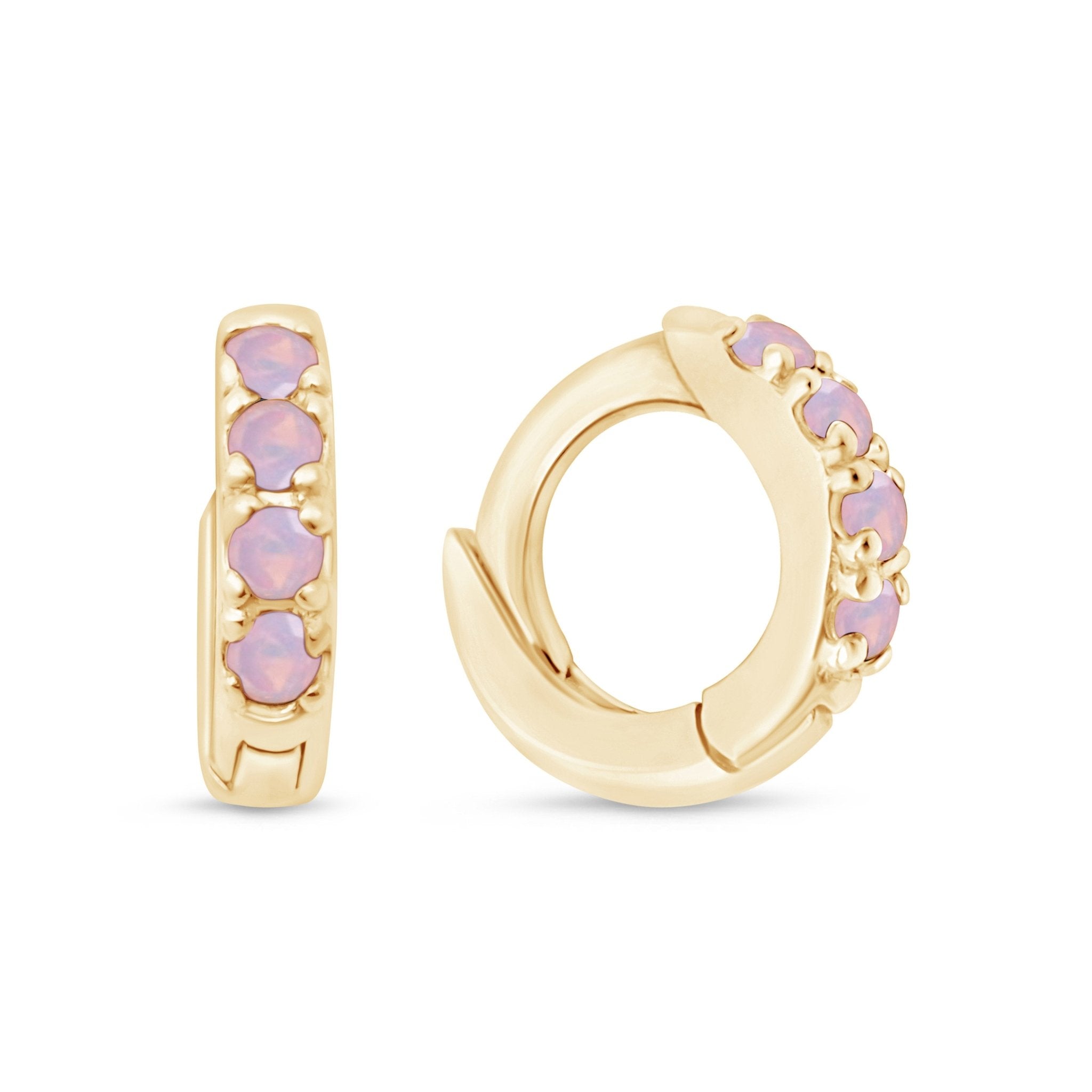 Opal Pavé Studded Huggie Earring in Solid 14k Yellow Gold